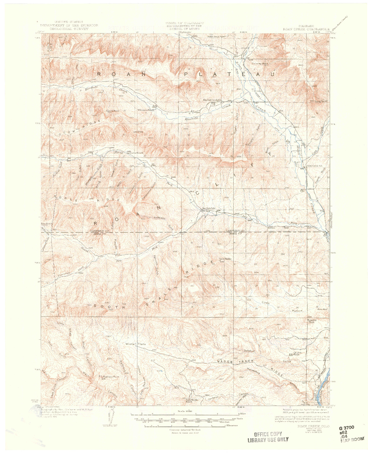 USGS 1:62500-SCALE QUADRANGLE FOR ROAN CREEK, CO 1929
