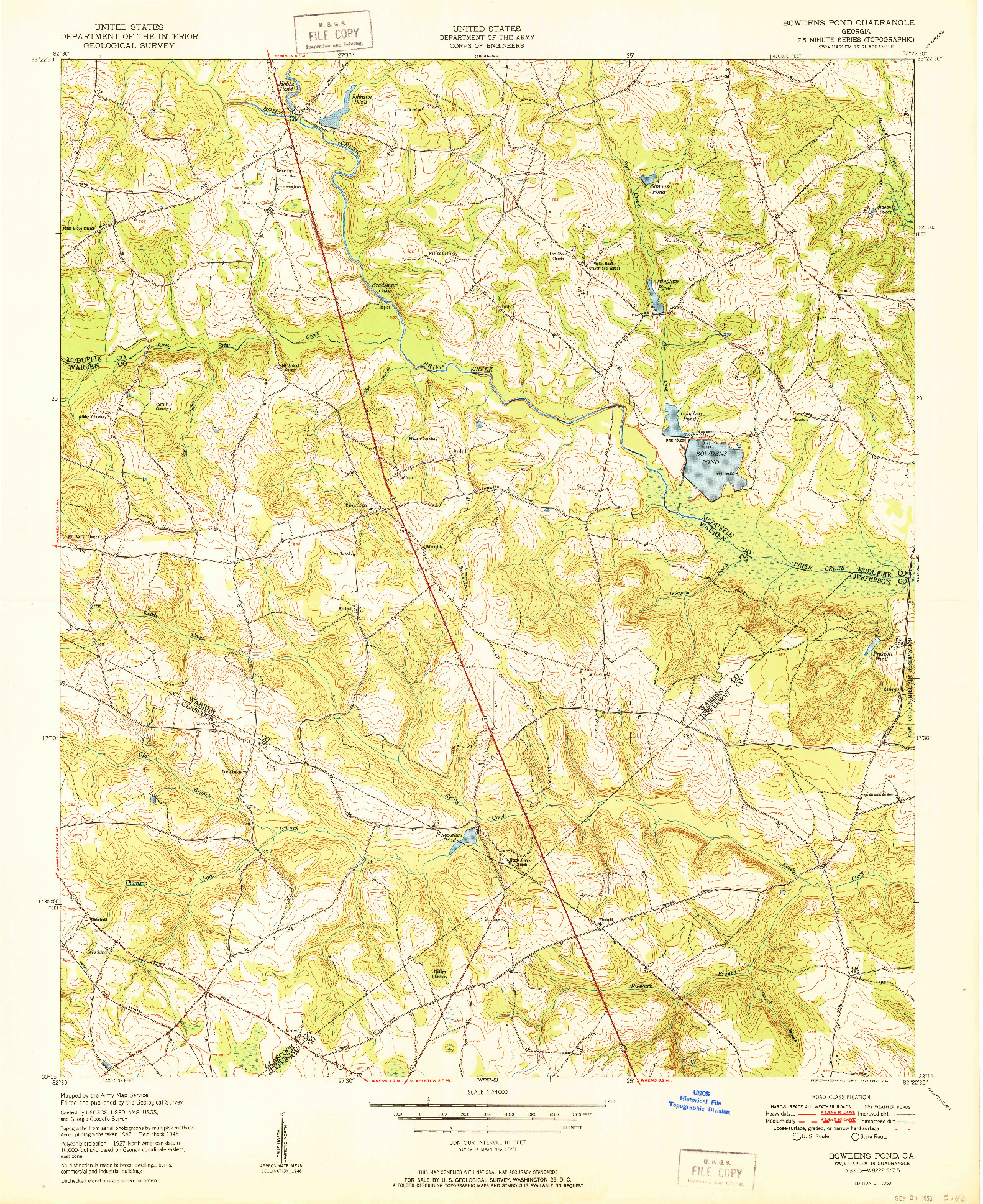 USGS 1:24000-SCALE QUADRANGLE FOR BOWDENS POND, GA 1950