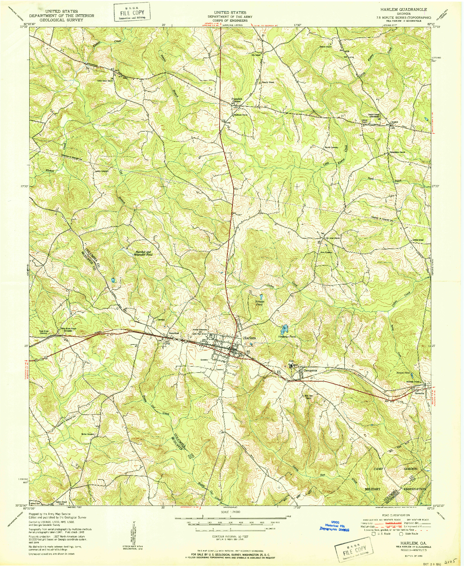 USGS 1:24000-SCALE QUADRANGLE FOR HARLEM, GA 1950