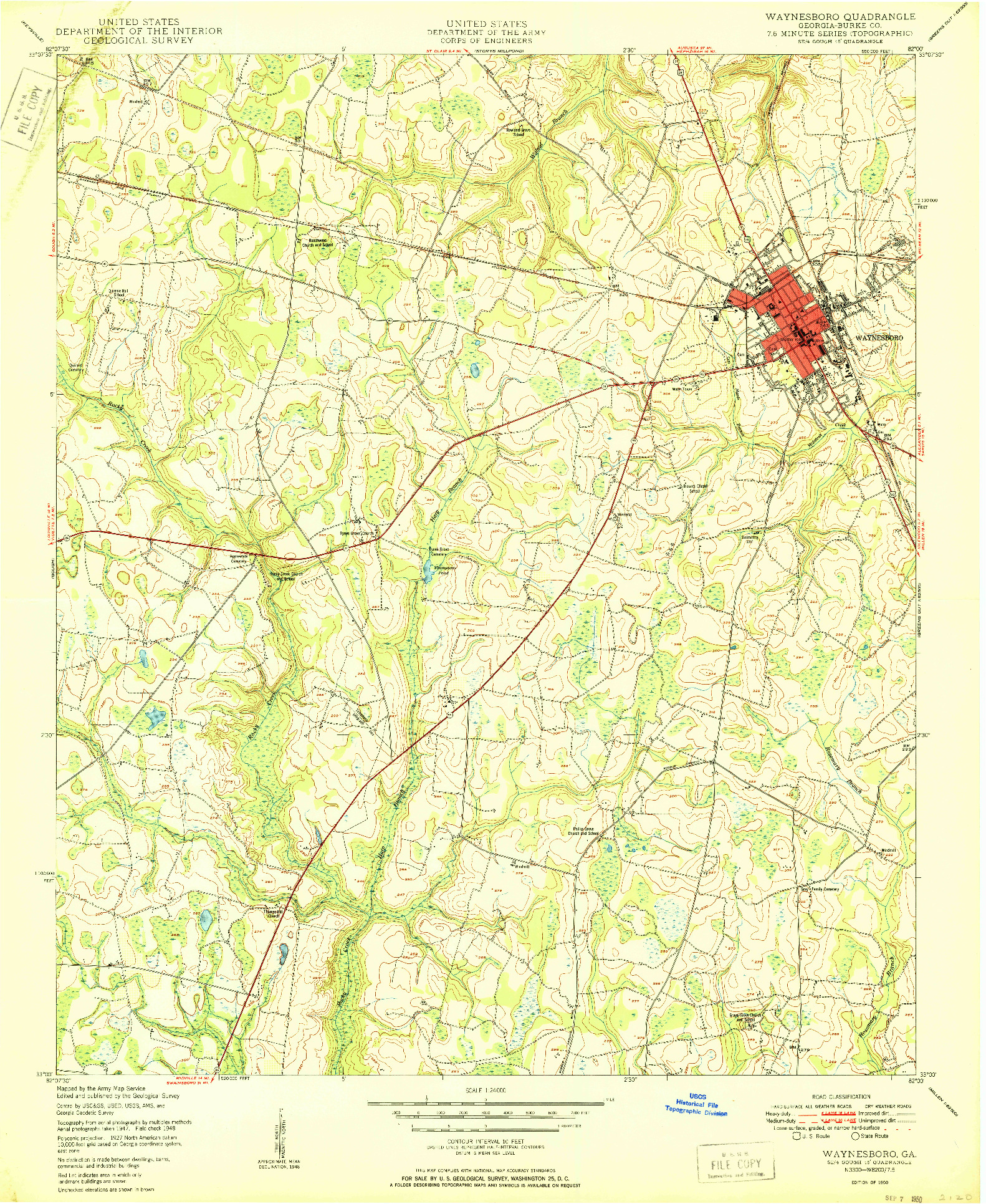 USGS 1:24000-SCALE QUADRANGLE FOR WANYESBORO, GA 1950