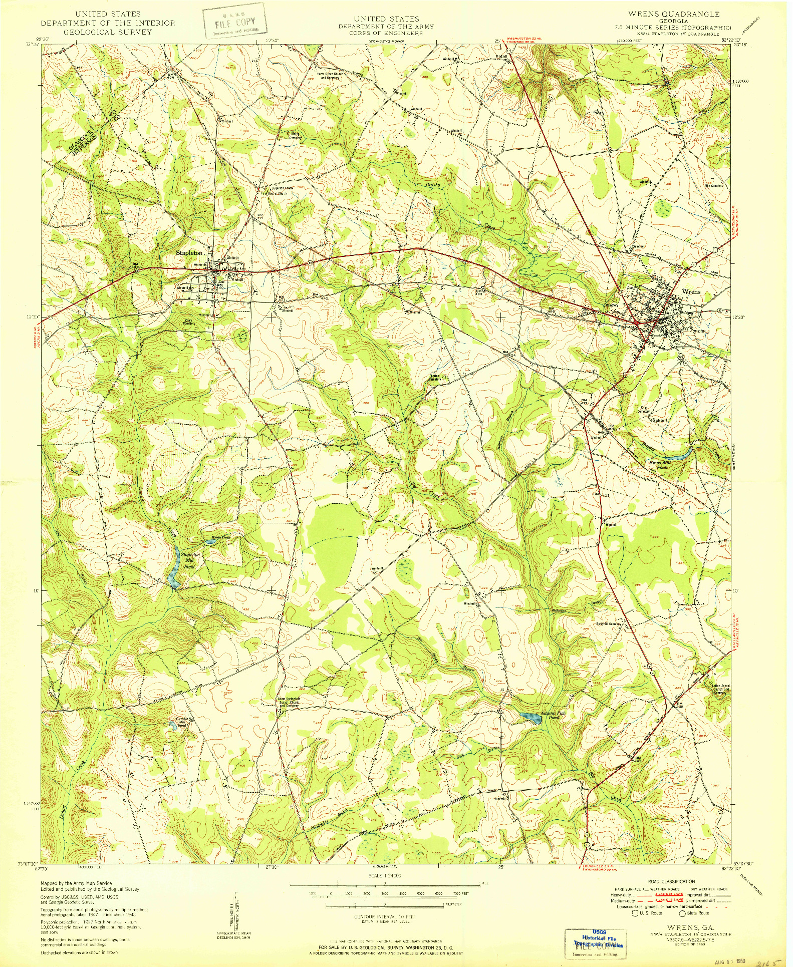 USGS 1:24000-SCALE QUADRANGLE FOR WRENS, GA 1950
