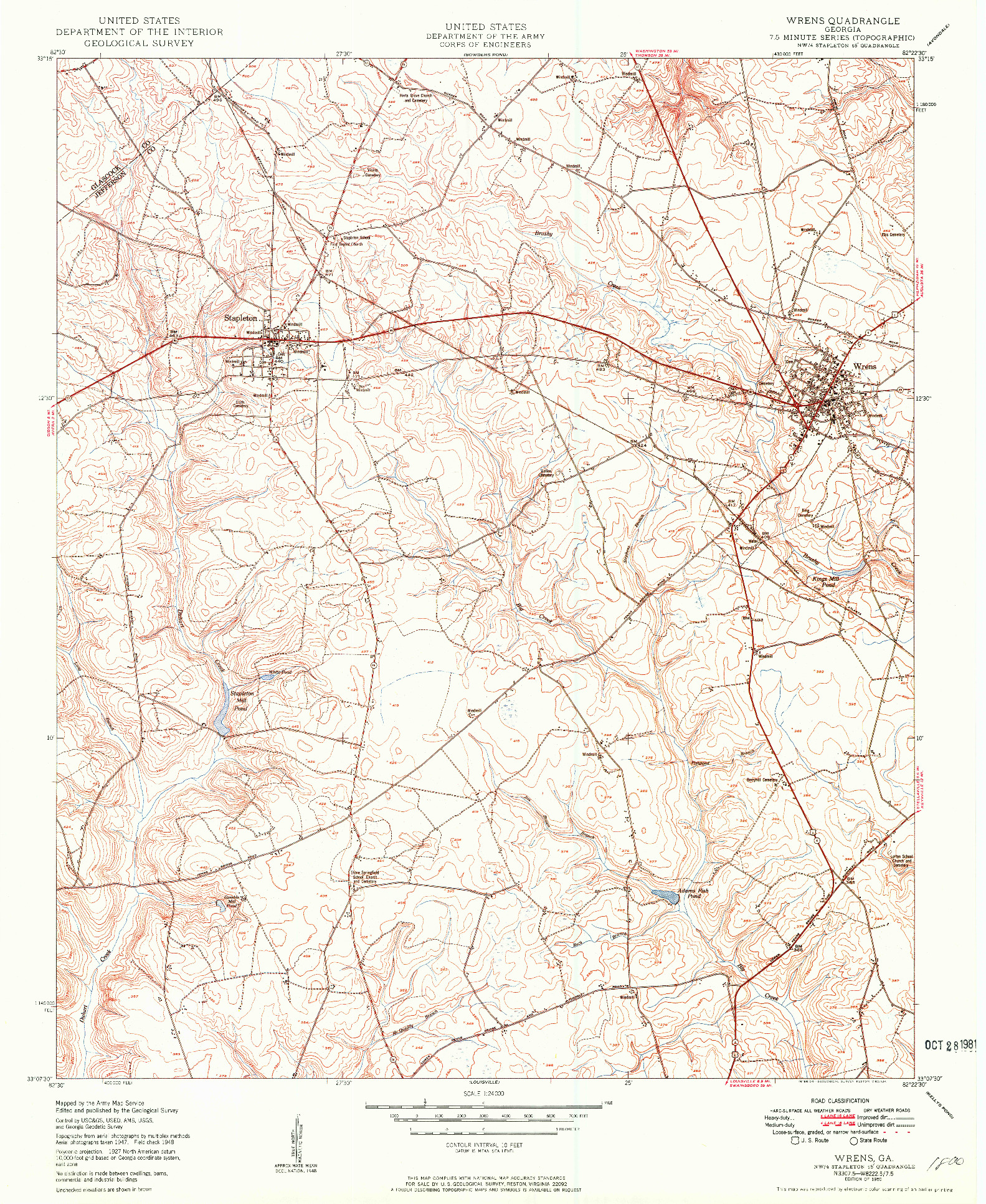 USGS 1:24000-SCALE QUADRANGLE FOR WRENS, GA 1950