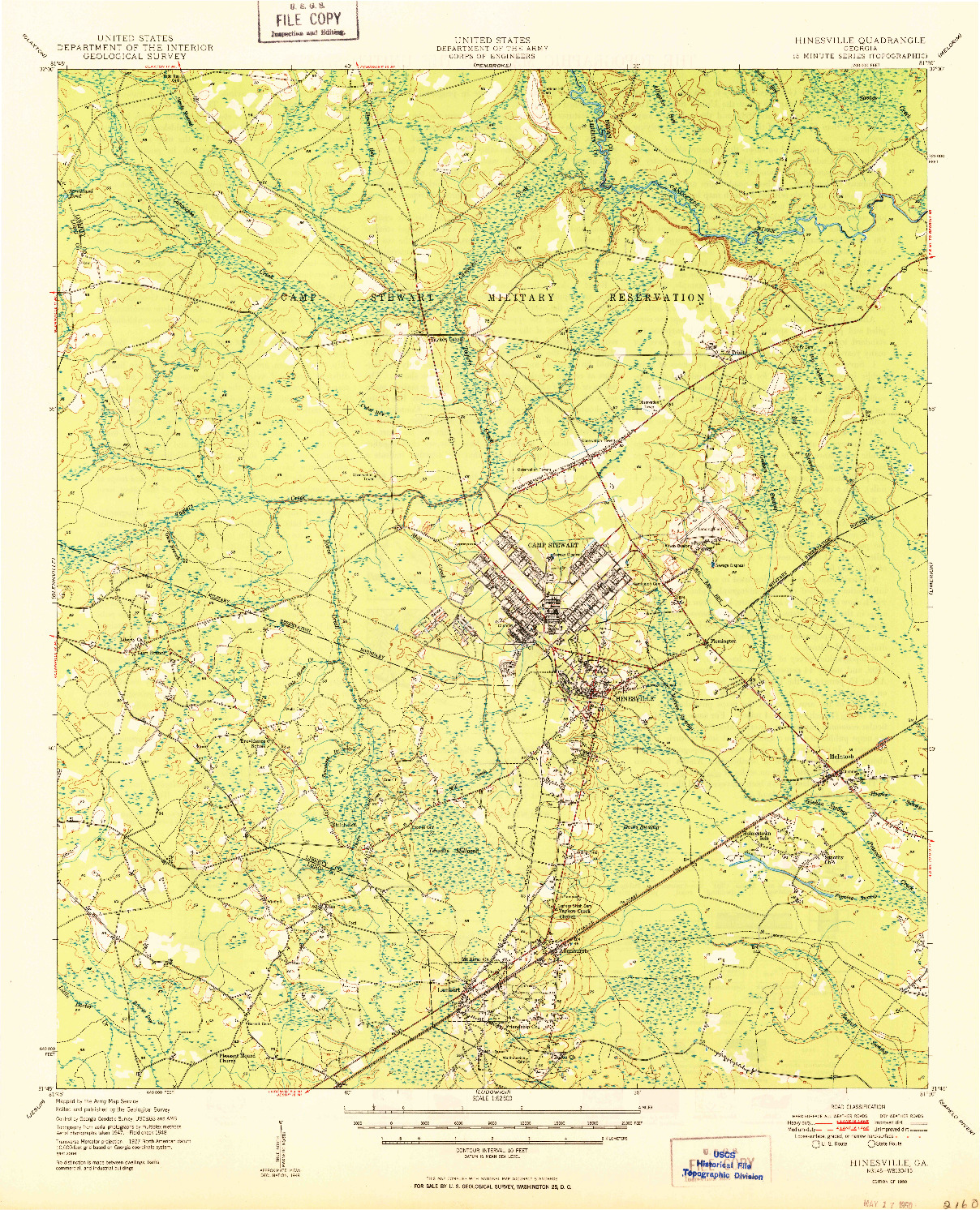 USGS 1:62500-SCALE QUADRANGLE FOR HINESVILLE, GA 1950