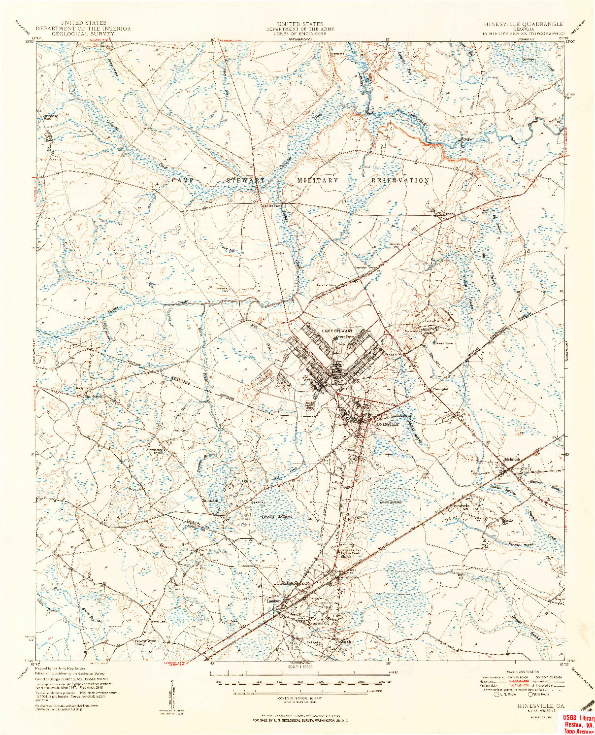 USGS 1:62500-SCALE QUADRANGLE FOR HINESVILLE, GA 1950
