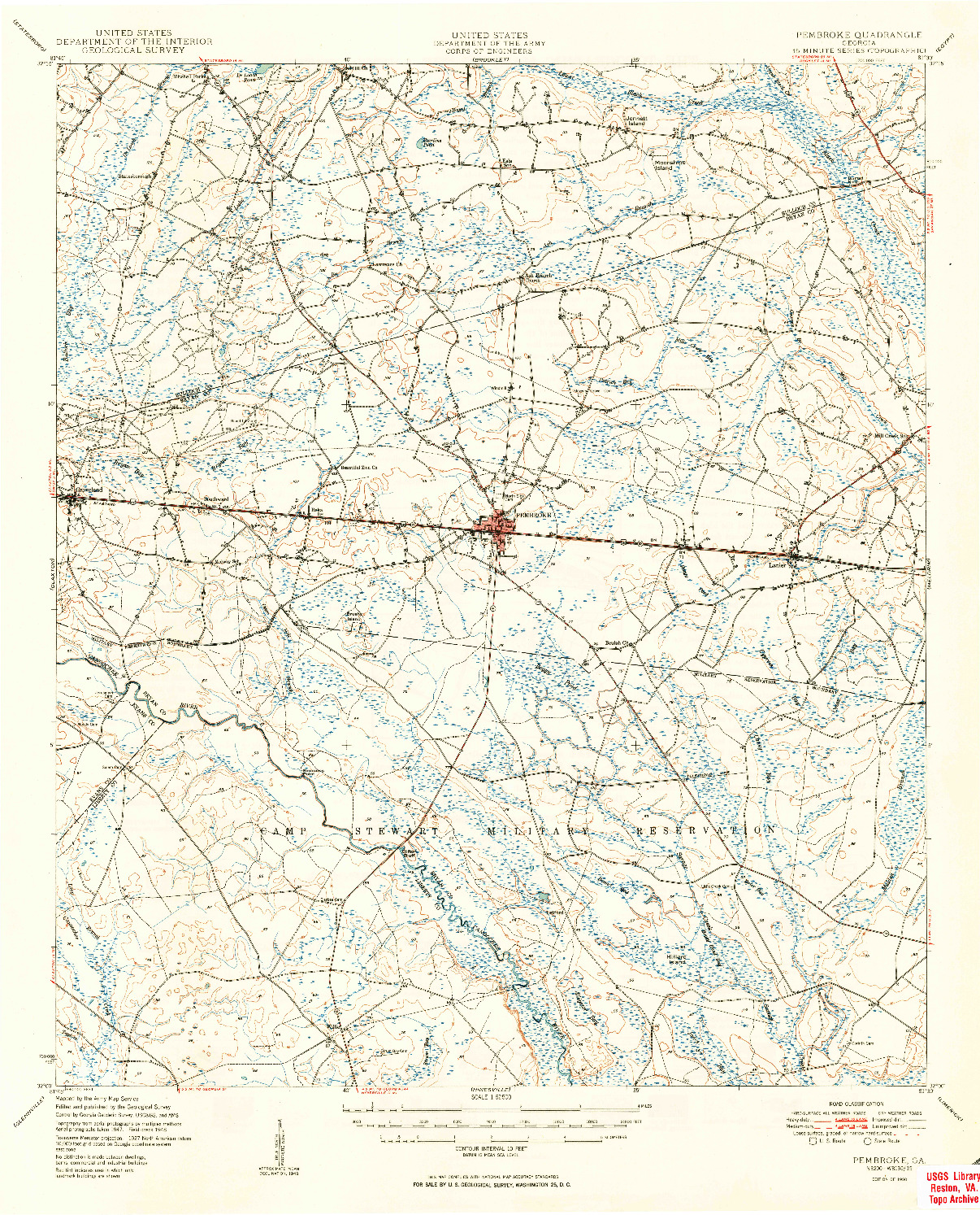 USGS 1:62500-SCALE QUADRANGLE FOR PEMBROKE, GA 1950