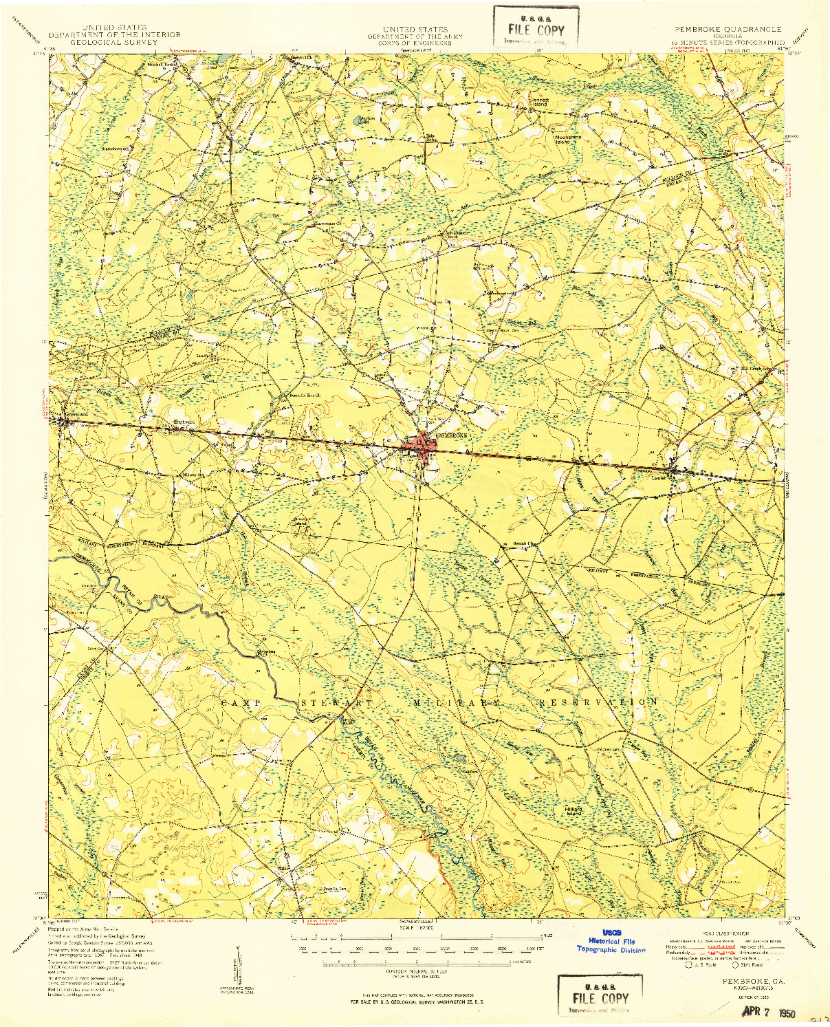 USGS 1:62500-SCALE QUADRANGLE FOR PEMBROKE, GA 1950