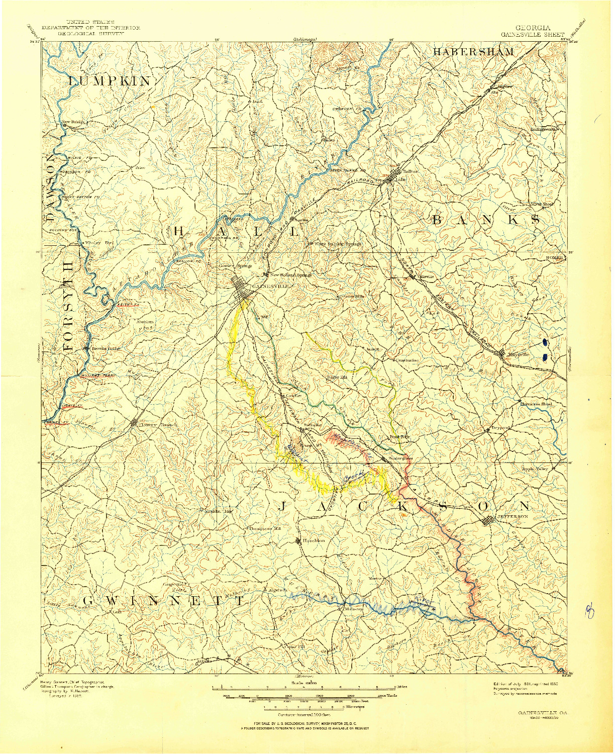 USGS 1:125000-SCALE QUADRANGLE FOR GAINESVILLE, GA 1891