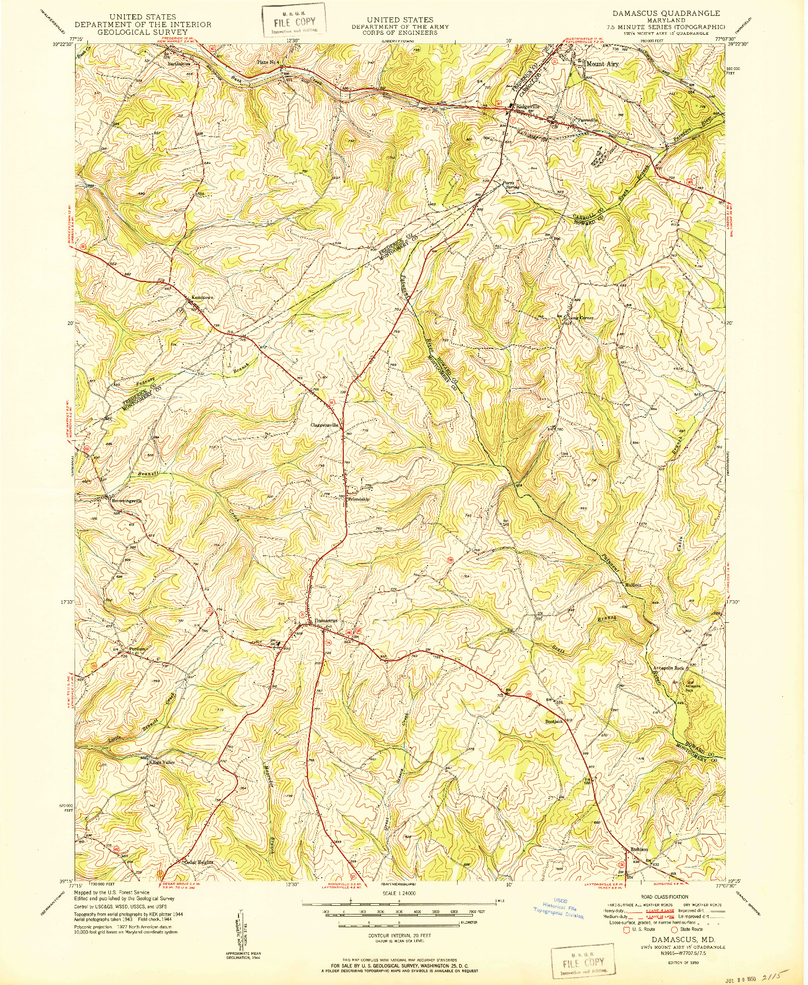 USGS 1:24000-SCALE QUADRANGLE FOR DAMASCUS, MD 1950