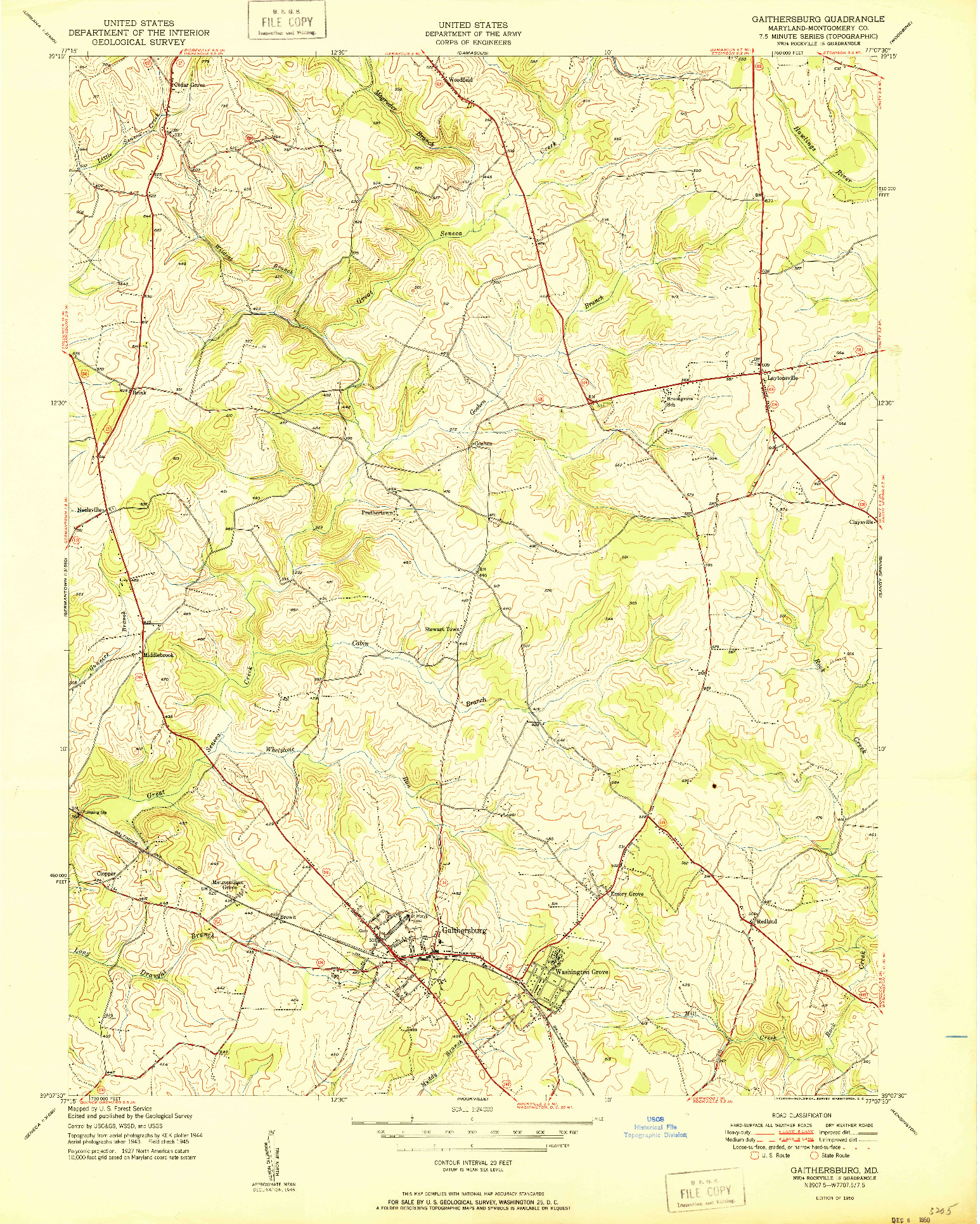 USGS 1:24000-SCALE QUADRANGLE FOR GAITHERSBURG, MD 1950