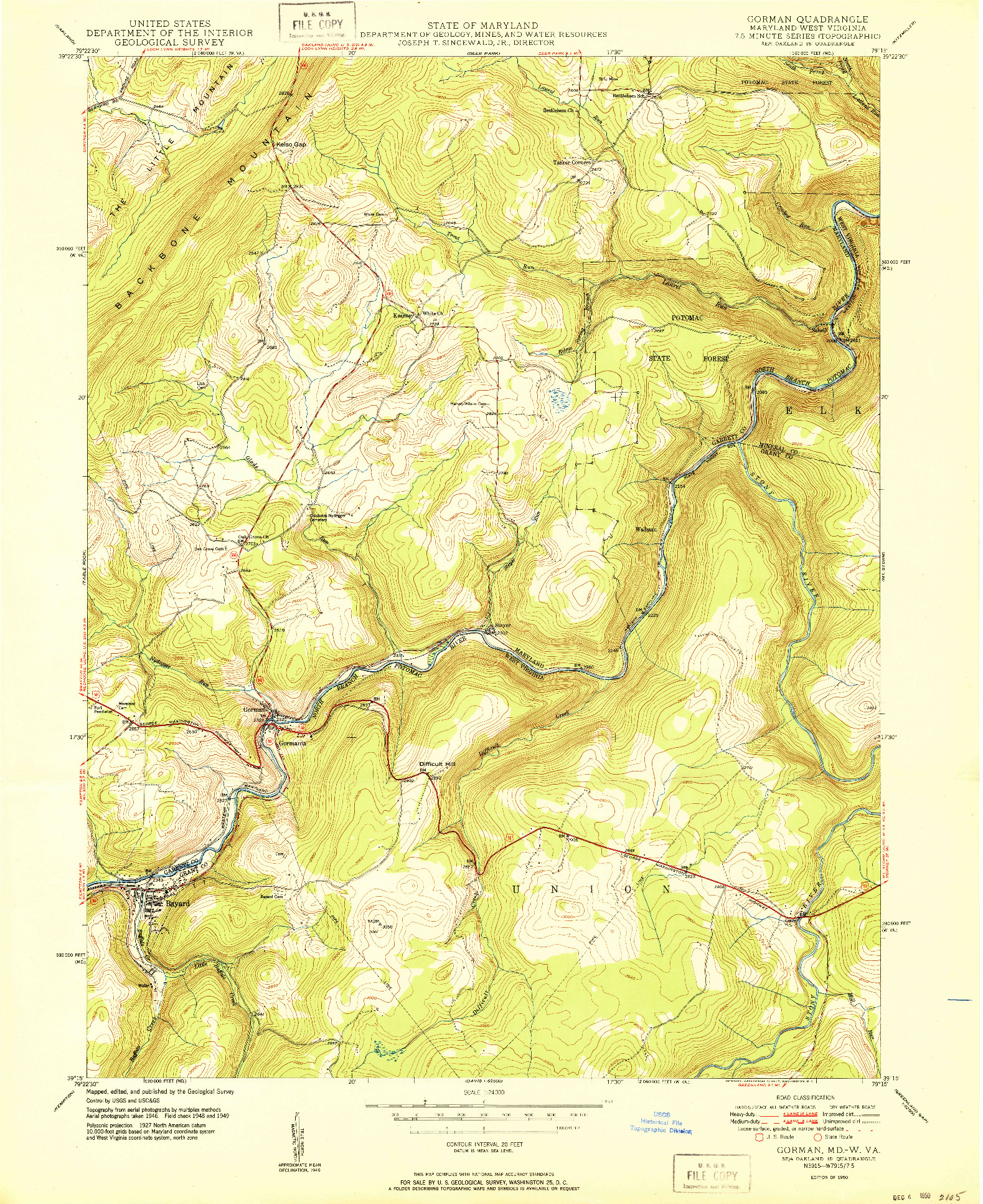 USGS 1:24000-SCALE QUADRANGLE FOR GORMAN, MD 1950