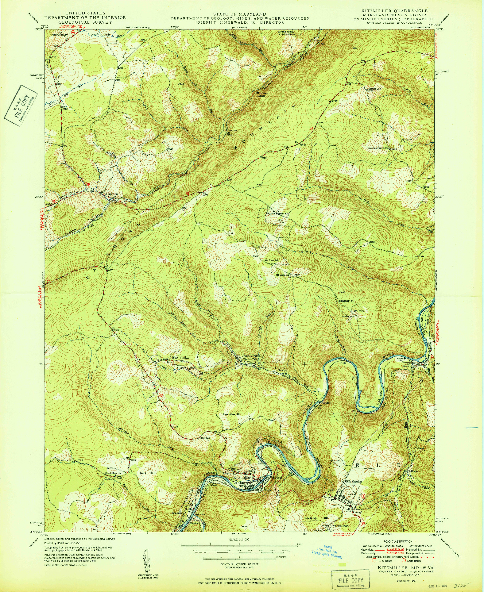 USGS 1:24000-SCALE QUADRANGLE FOR KITZMILLER, MD 1950