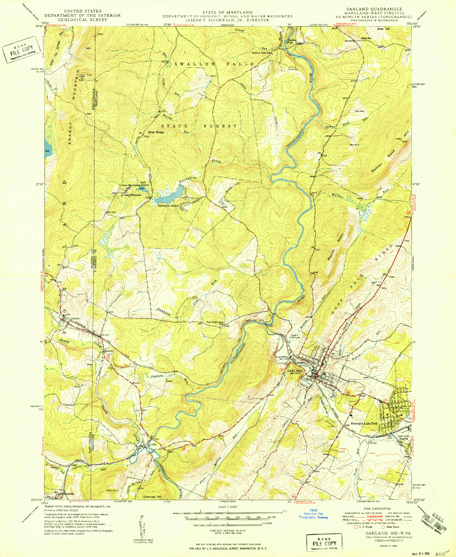 USGS 1:24000-SCALE QUADRANGLE FOR OAKLAND, MD 1950