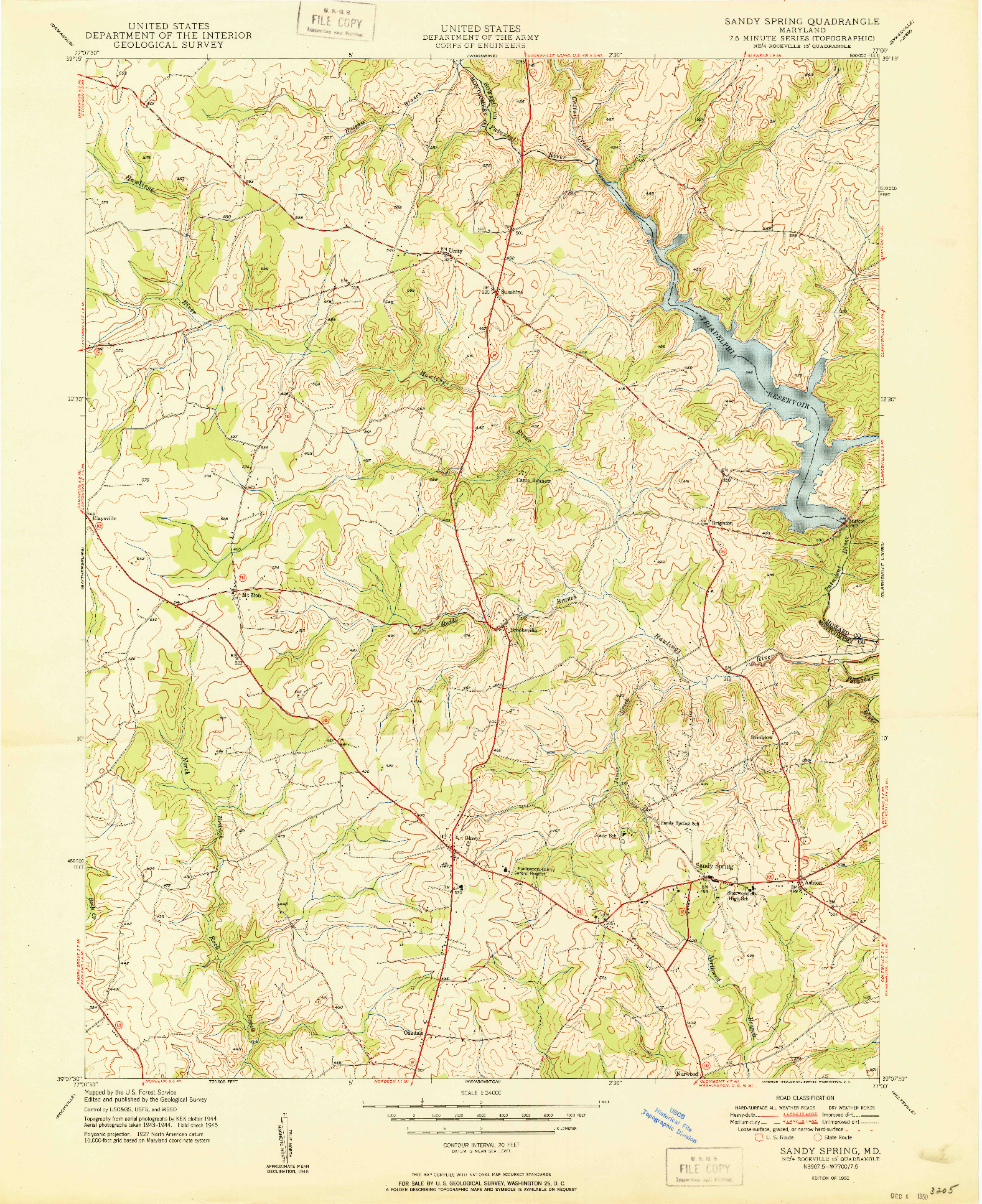 USGS 1:24000-SCALE QUADRANGLE FOR SANDY SPRING, MD 1950