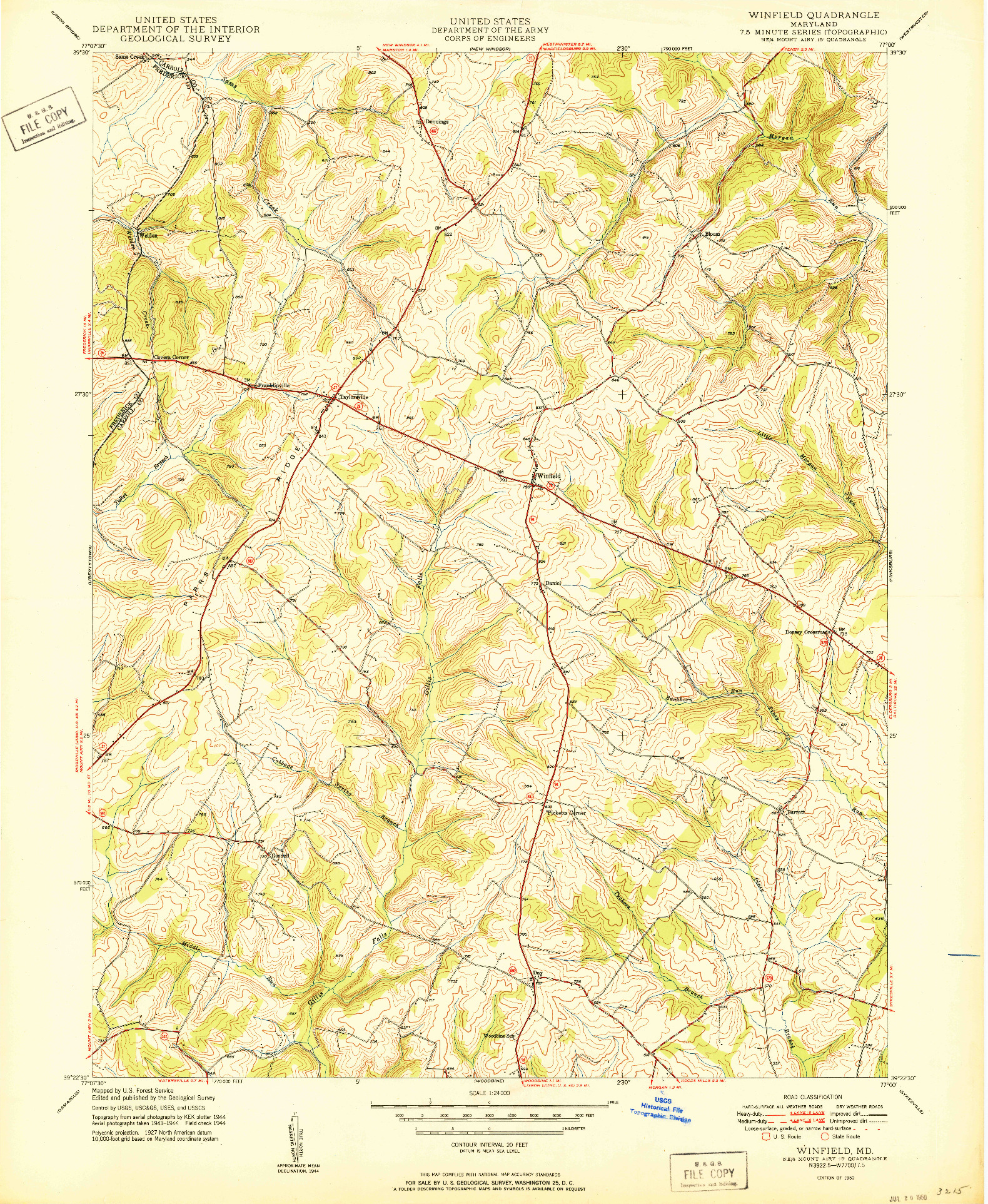 USGS 1:24000-SCALE QUADRANGLE FOR WINFIELD, MD 1950