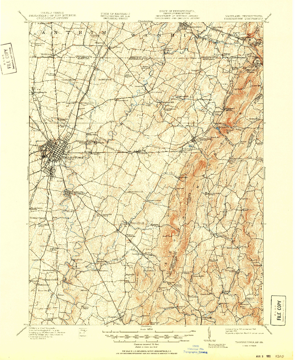 USGS 1:62500-SCALE QUADRANGLE FOR HAGERSTOWN, MD 1912