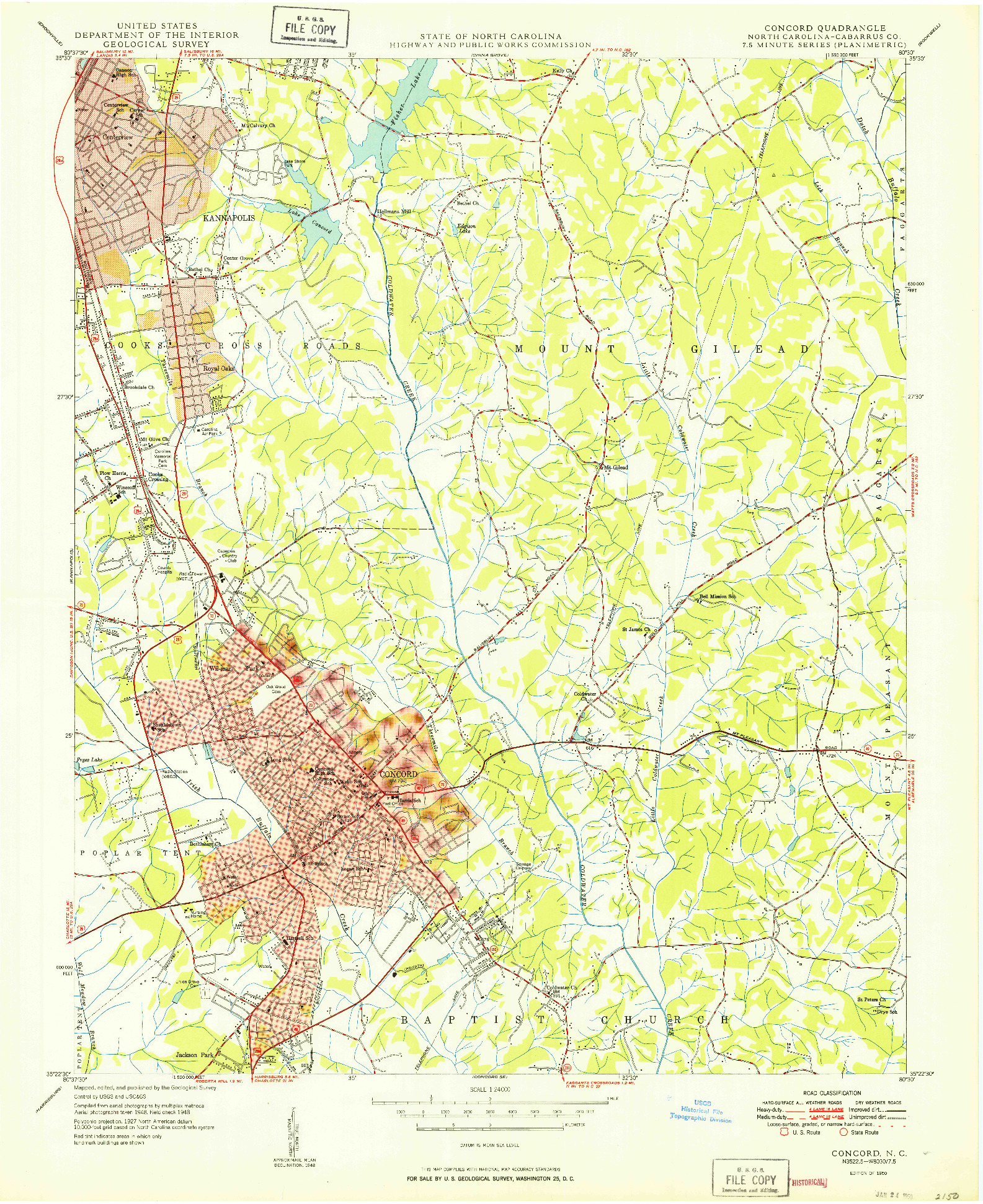 USGS 1:24000-SCALE QUADRANGLE FOR CONCORD, NC 1950