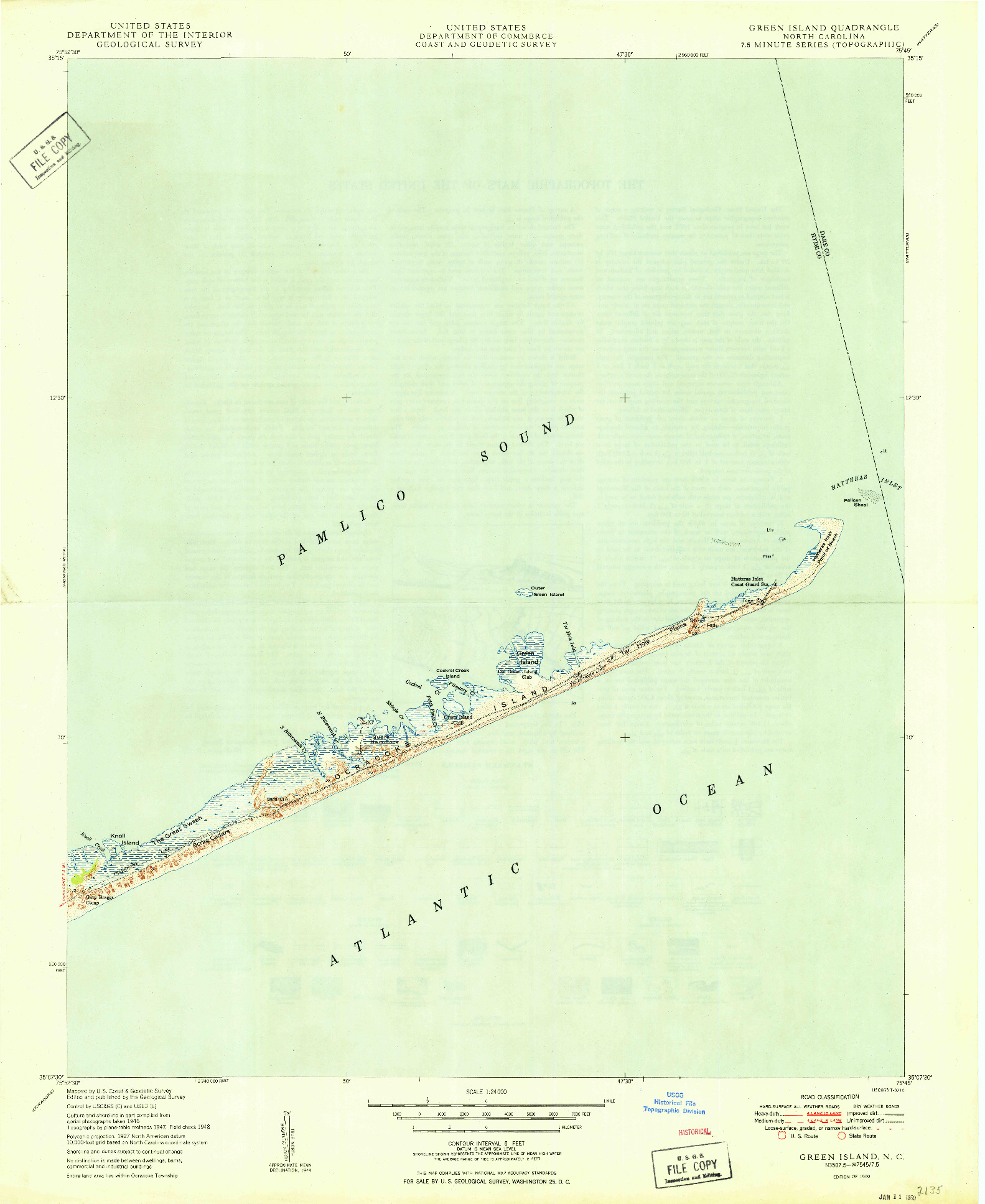 USGS 1:24000-SCALE QUADRANGLE FOR GREEN ISLAND, NC 1950
