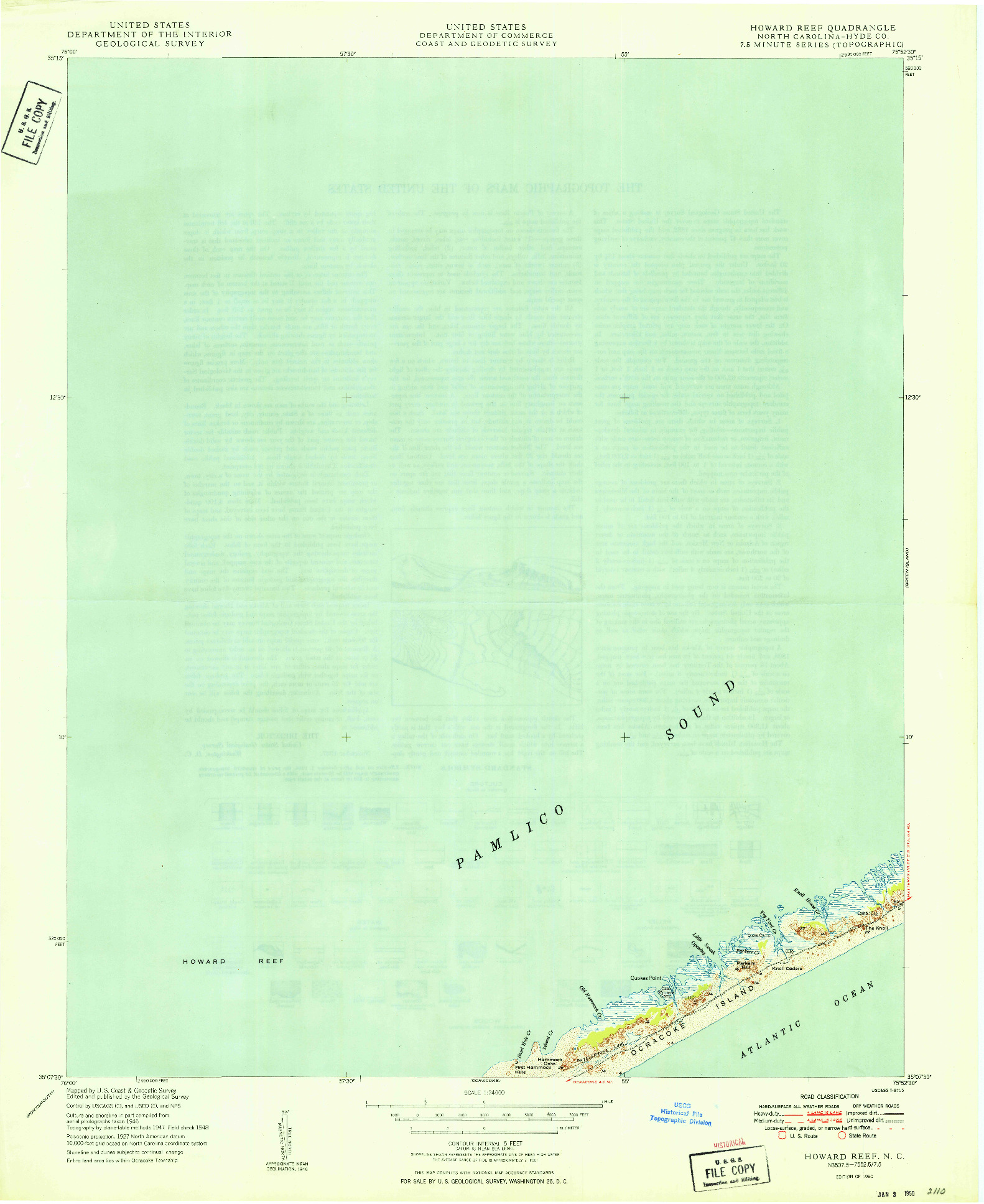 USGS 1:24000-SCALE QUADRANGLE FOR HOWARD REEF, NC 1950