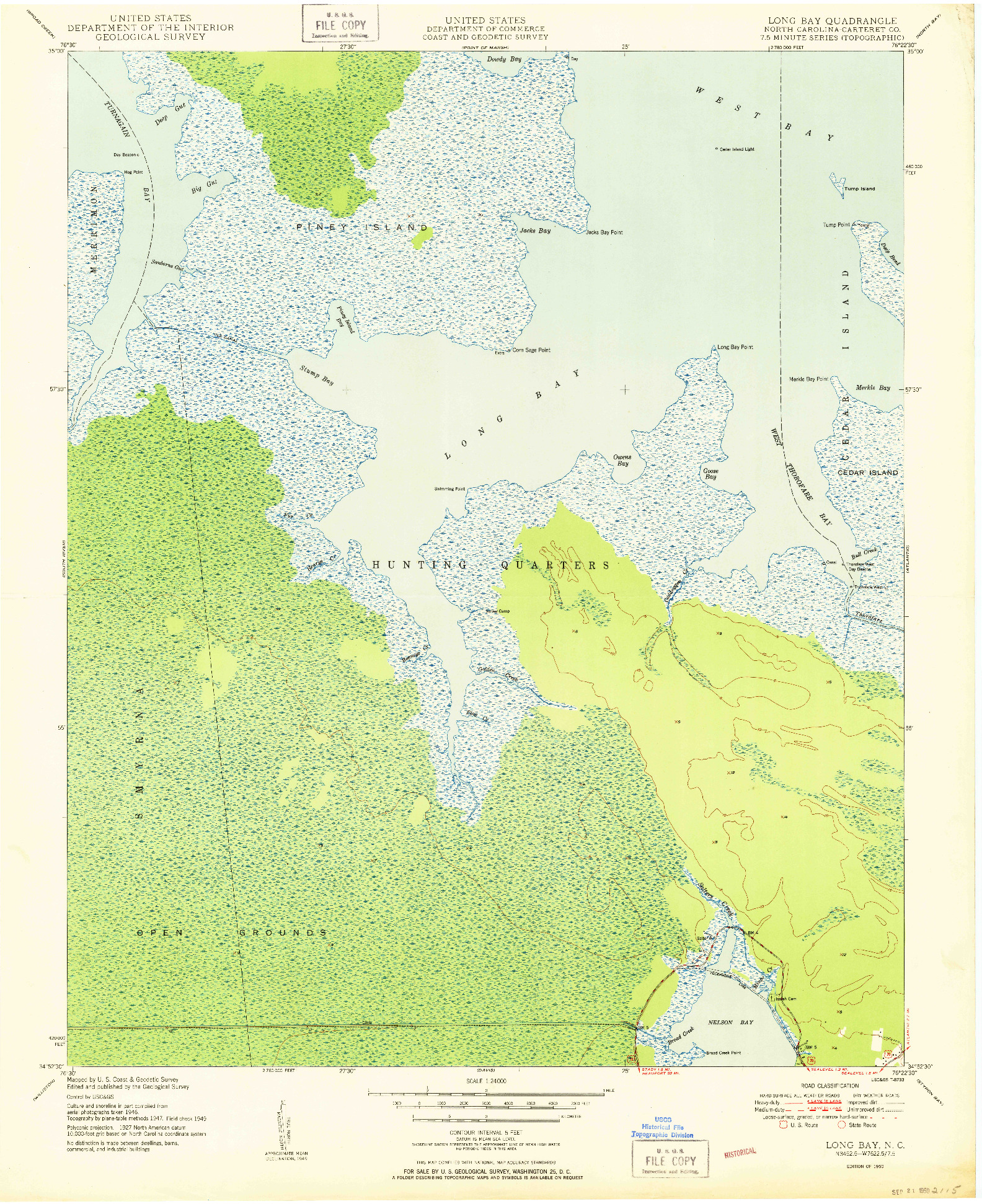 USGS 1:24000-SCALE QUADRANGLE FOR LONG BAY, NC 1950