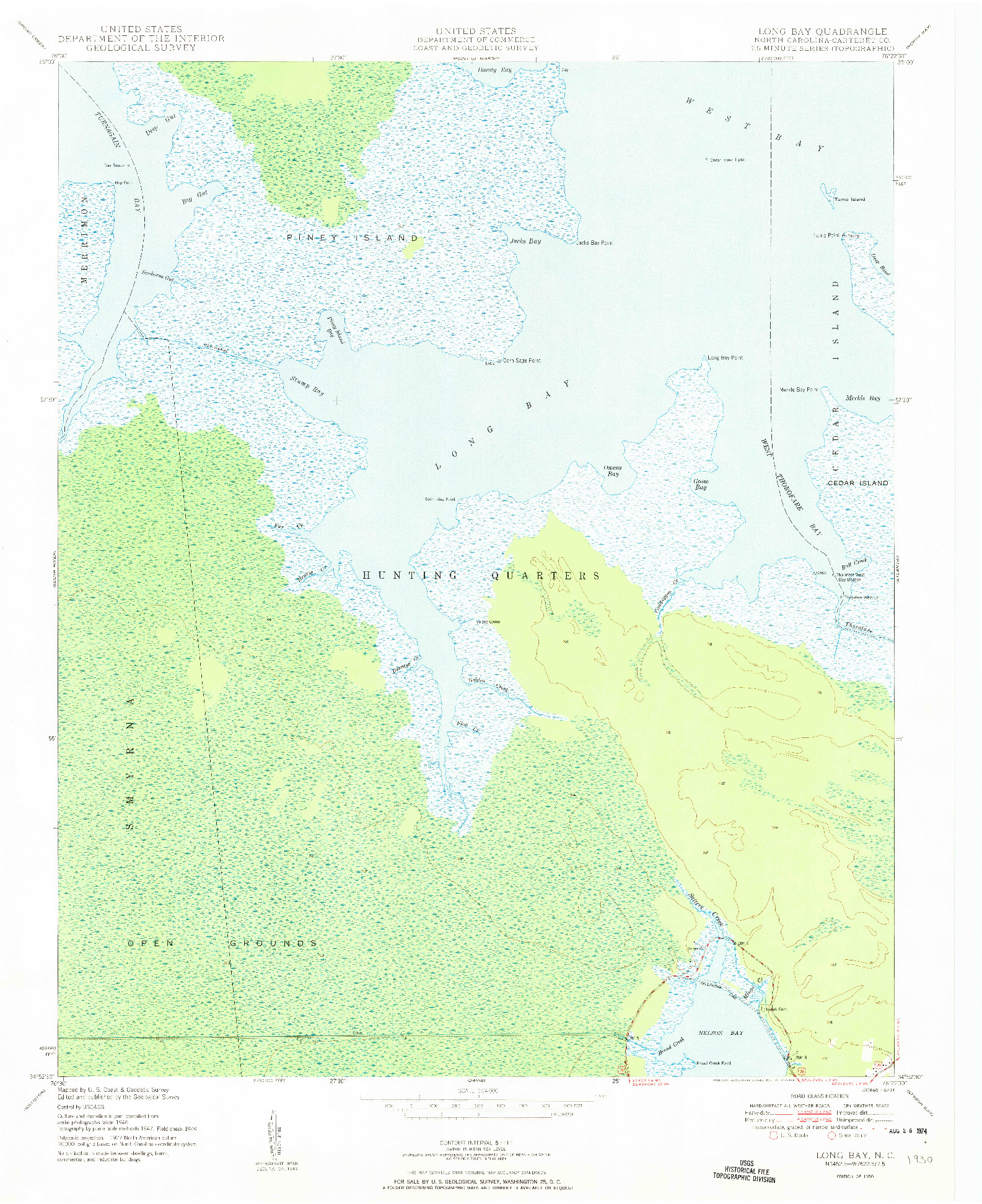 USGS 1:24000-SCALE QUADRANGLE FOR LONG BAY, NC 1950