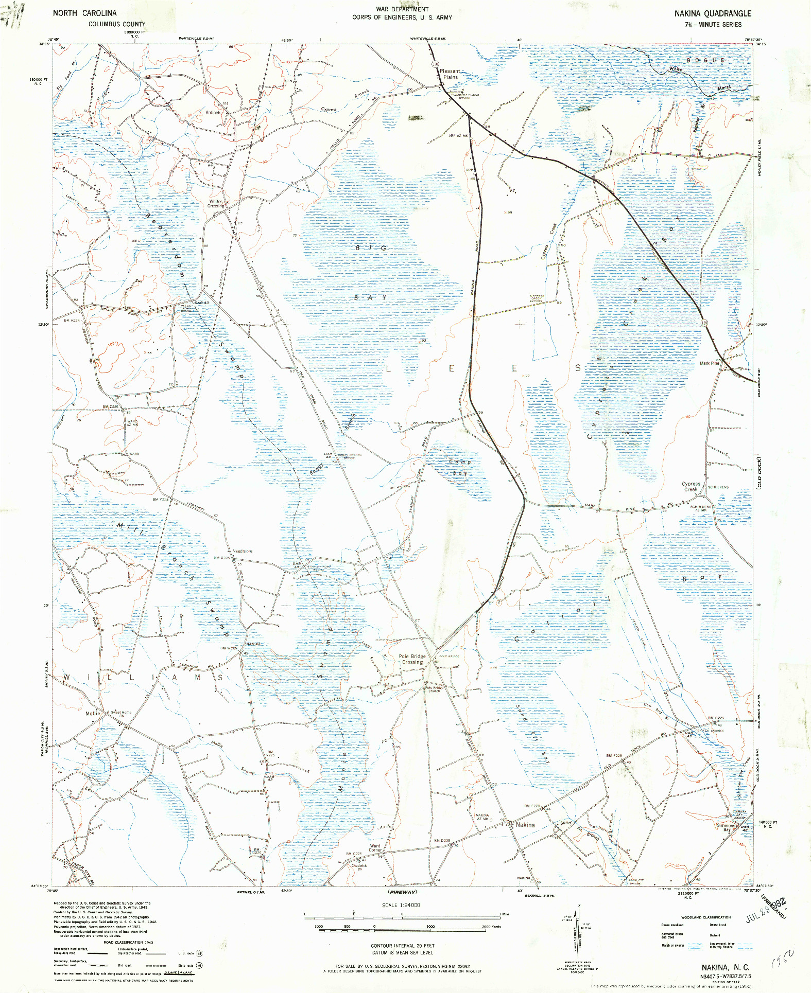 USGS 1:24000-SCALE QUADRANGLE FOR NAKINA, NC 1943