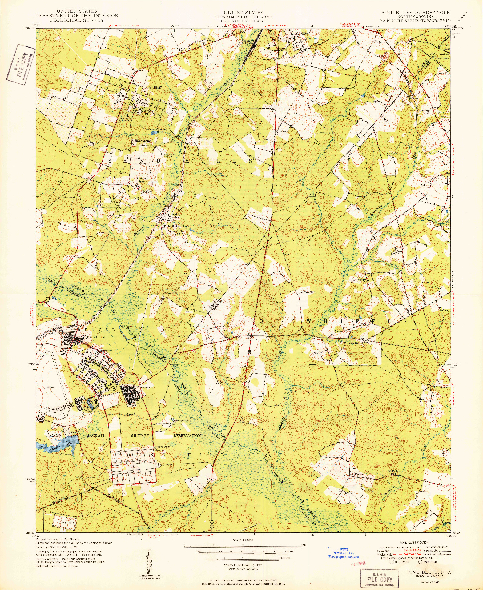 USGS 1:24000-SCALE QUADRANGLE FOR PINE BLUFF, NC 1950