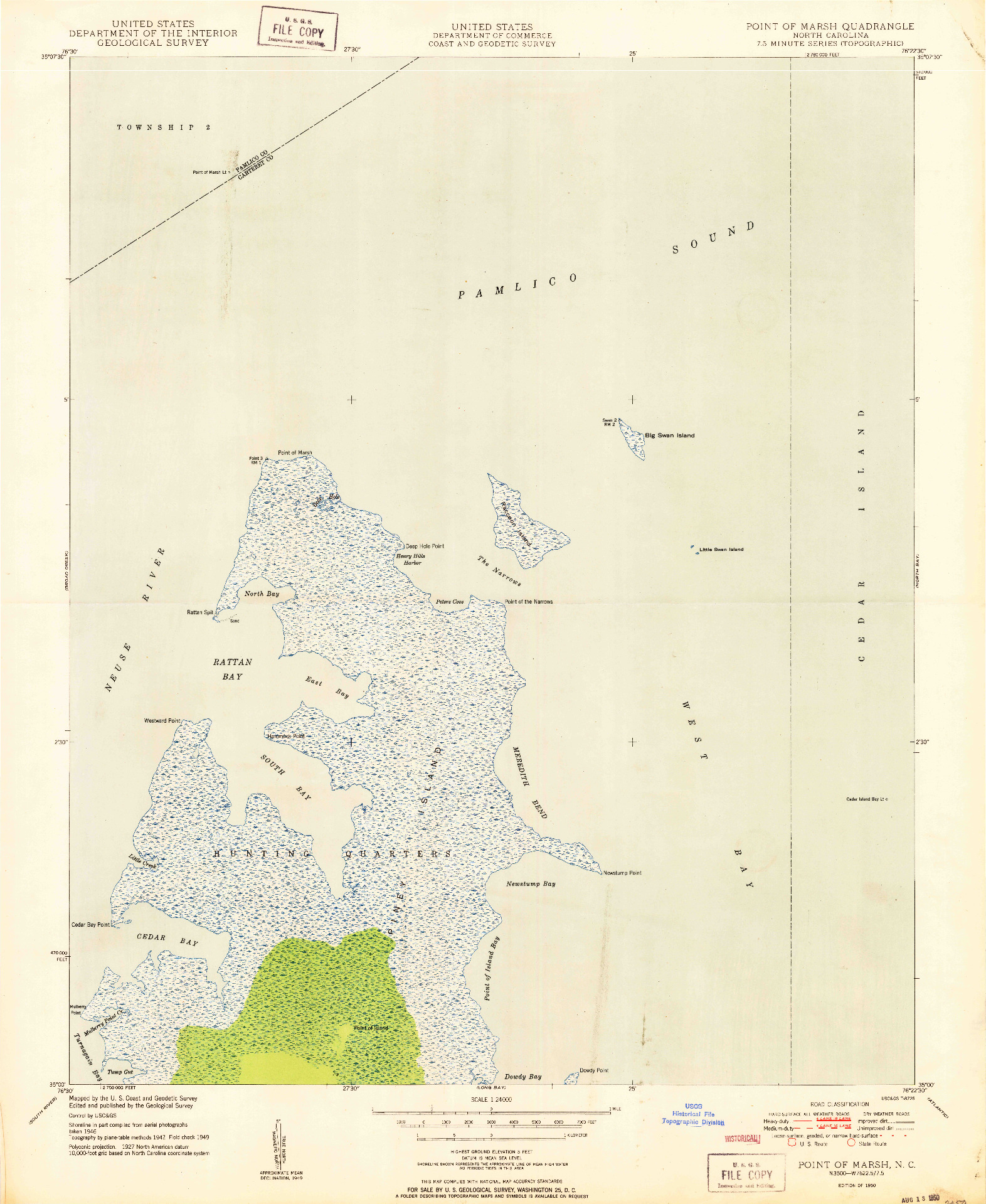 USGS 1:24000-SCALE QUADRANGLE FOR POINT OF MARSH, NC 1950