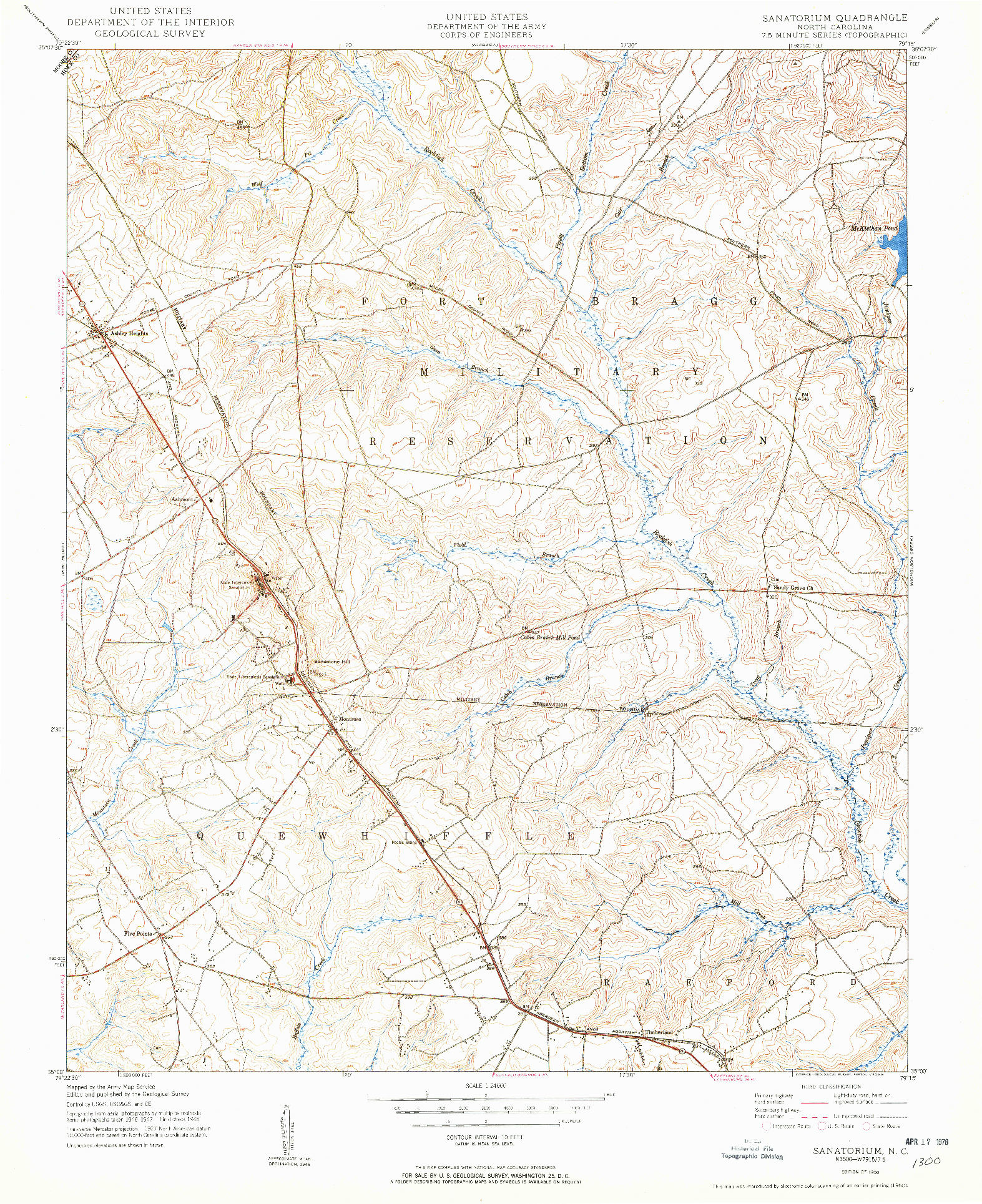 USGS 1:24000-SCALE QUADRANGLE FOR SANATORIUM, NC 1950