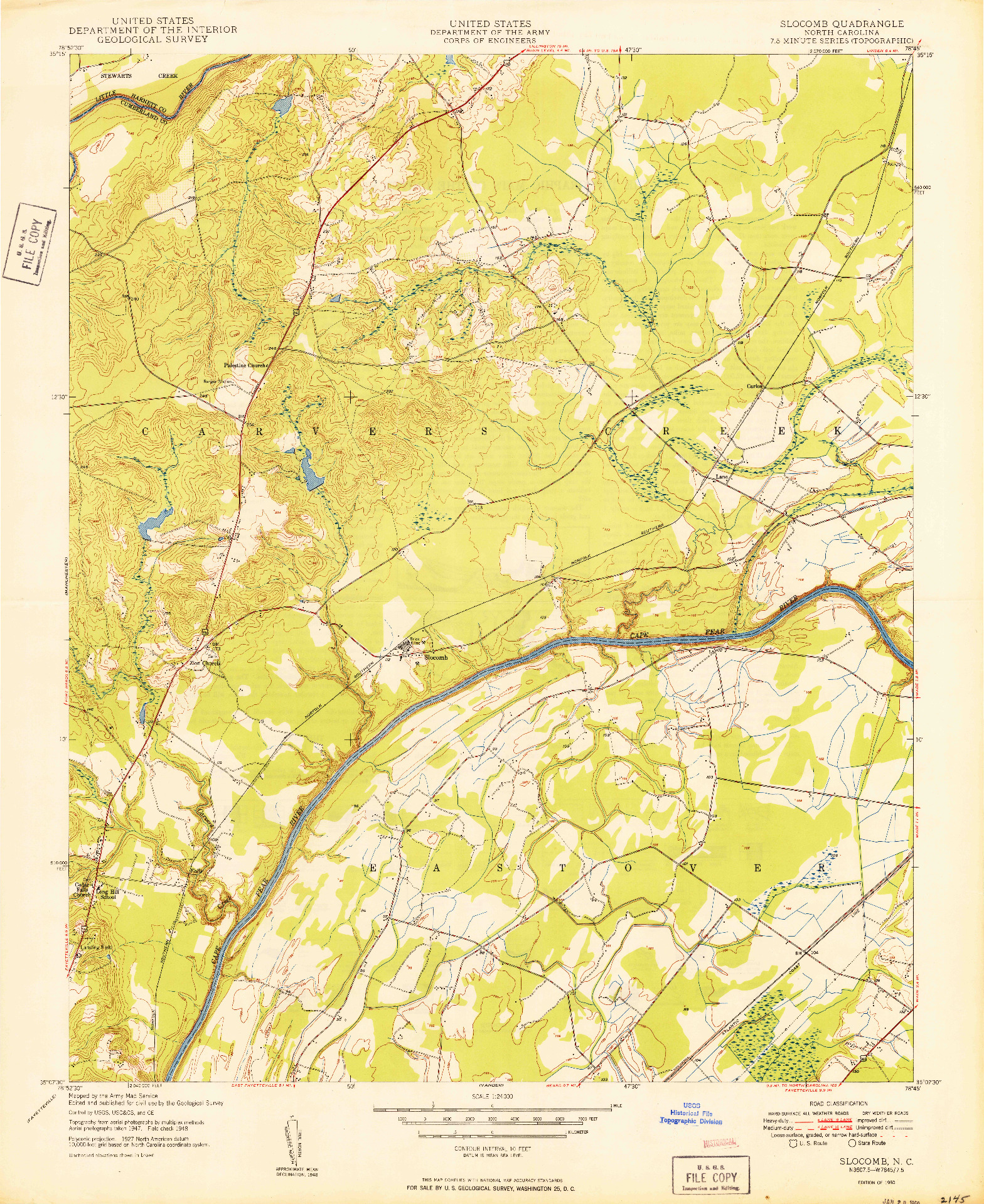 USGS 1:24000-SCALE QUADRANGLE FOR SLOCOMB, NC 1950