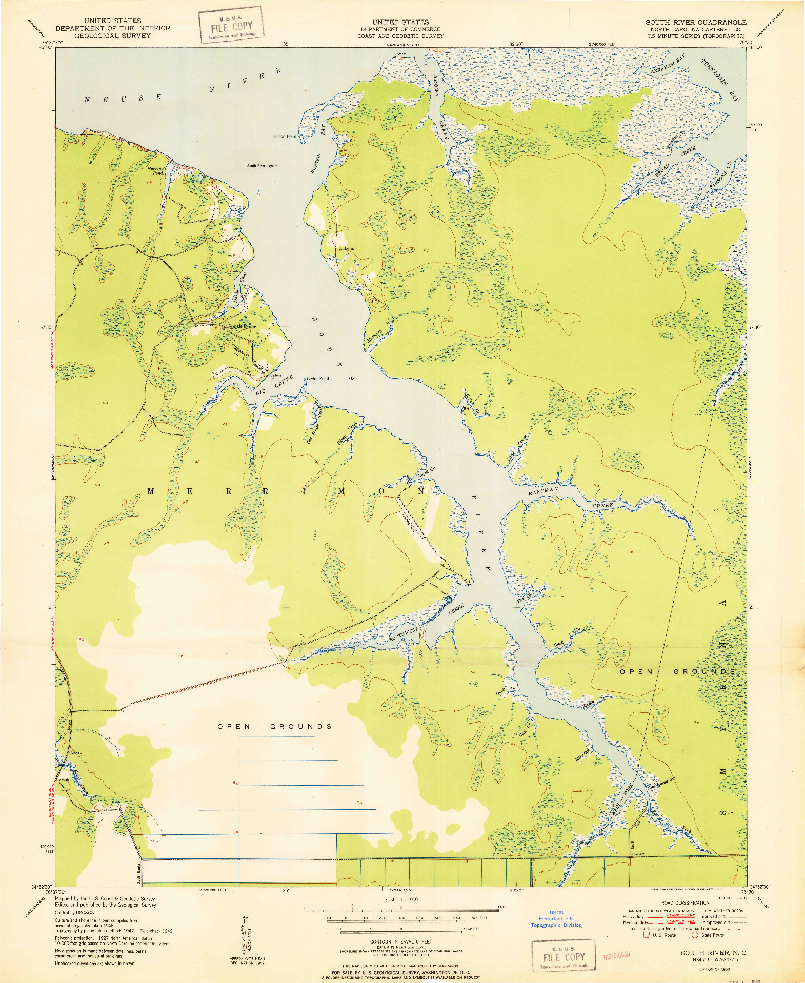 USGS 1:24000-SCALE QUADRANGLE FOR SOUTH RIVER, NC 1950