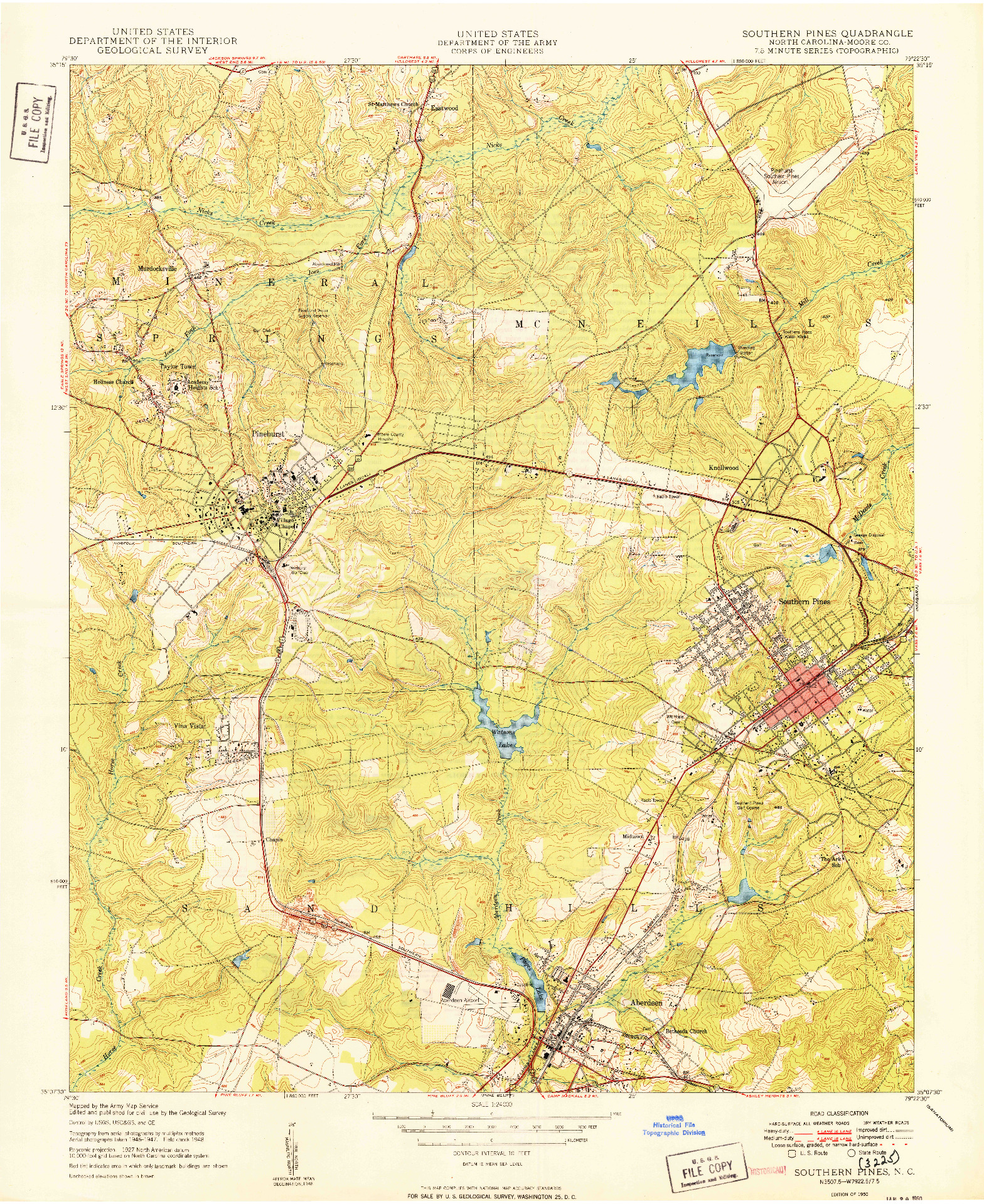 USGS 1:24000-SCALE QUADRANGLE FOR SOUTHERN PINES, NC 1950