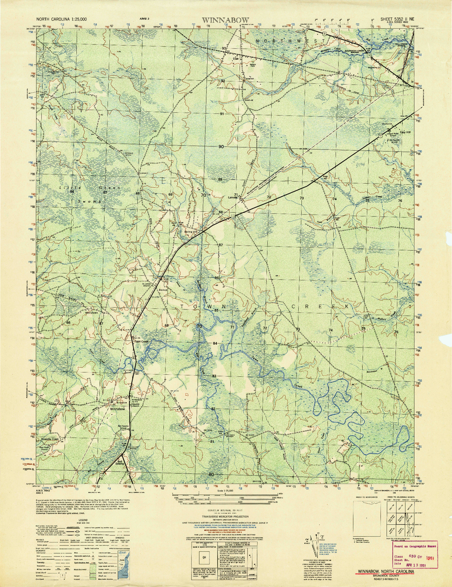 USGS 1:25000-SCALE QUADRANGLE FOR WINNABOW, NC 1950