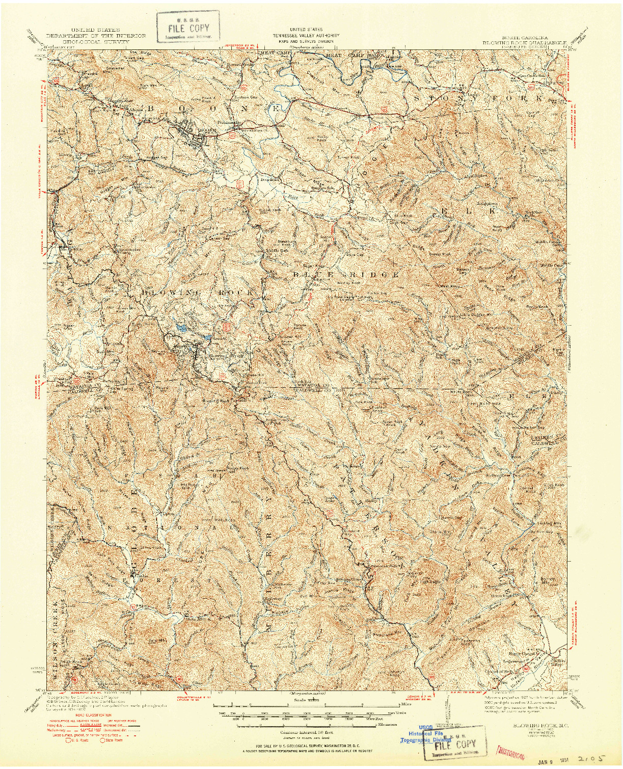 USGS 1:62500-SCALE QUADRANGLE FOR BLOWING ROCK, NC 1942