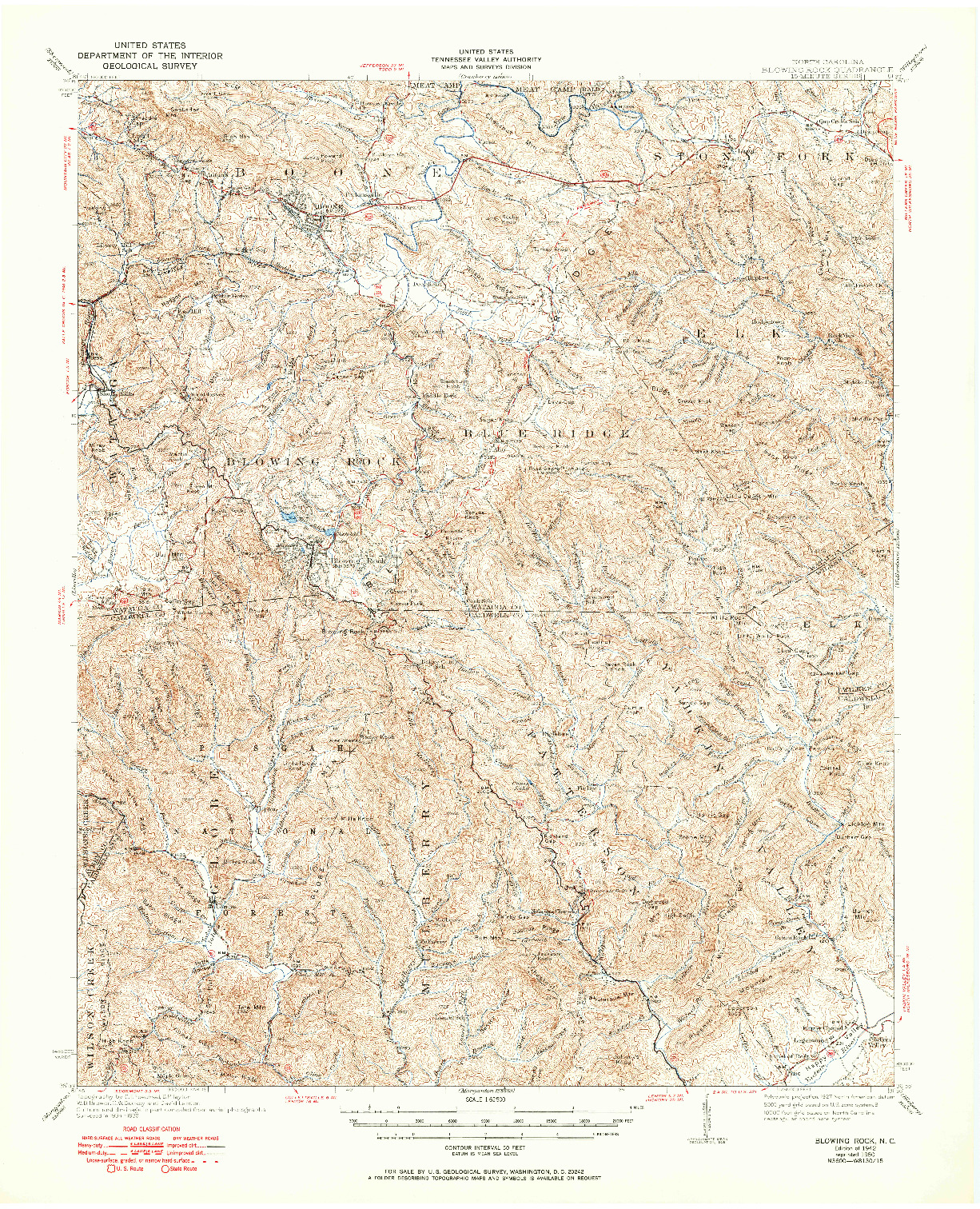 USGS 1:62500-SCALE QUADRANGLE FOR BLOWING ROCK, NC 1942