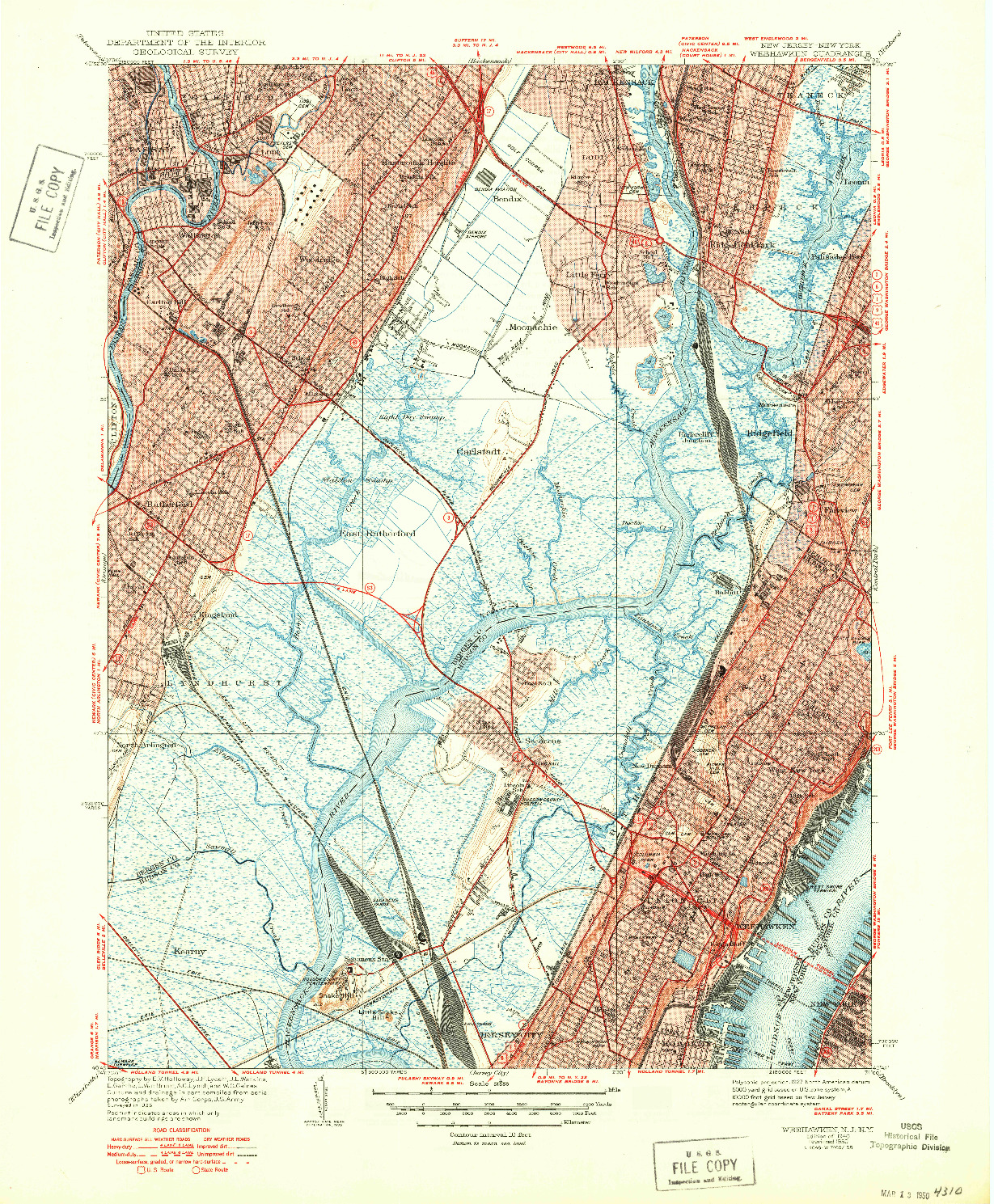 USGS 1:31680-SCALE QUADRANGLE FOR WEEHAWKEN, NJ 1940