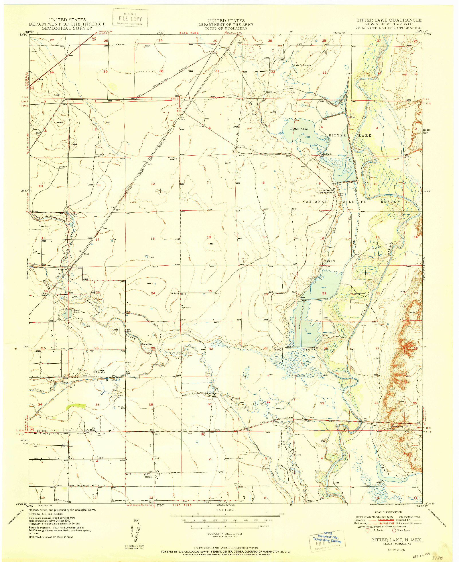USGS 1:24000-SCALE QUADRANGLE FOR BITTER LAKE, NM 1950