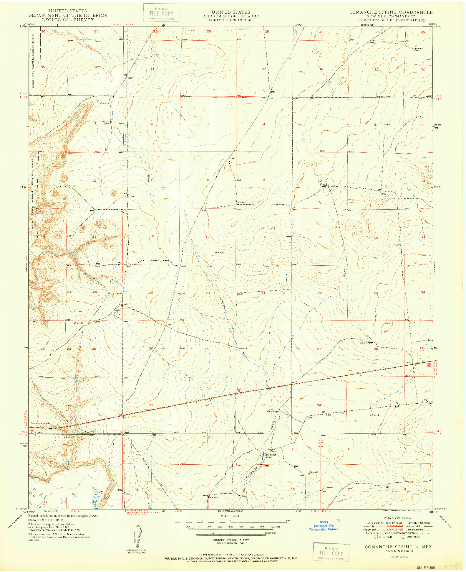 USGS 1:24000-SCALE QUADRANGLE FOR COMANCHE SPRING, NM 1950