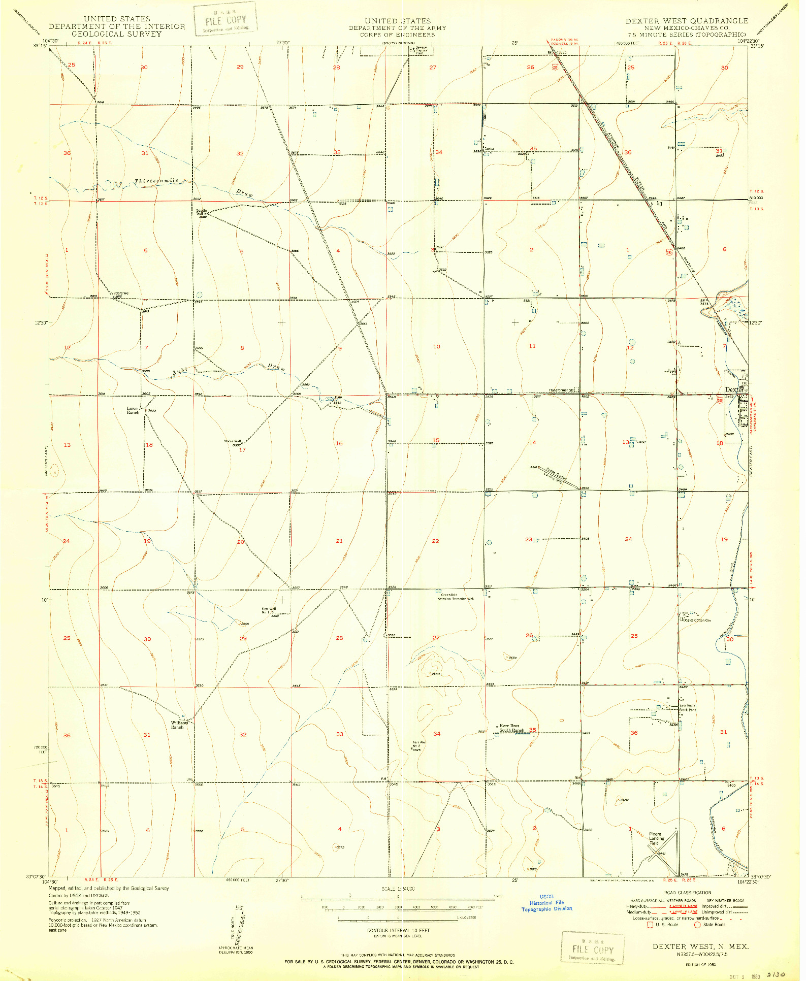 USGS 1:24000-SCALE QUADRANGLE FOR DEXTER WEST, NM 1950