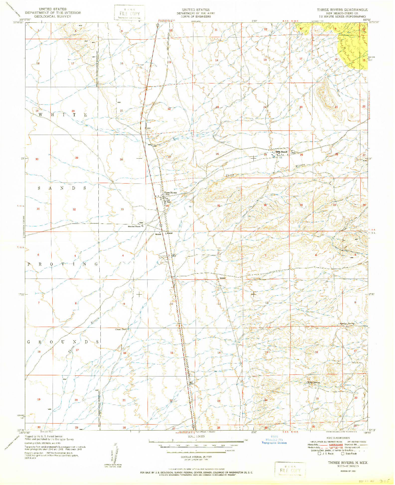 USGS 1:24000-SCALE QUADRANGLE FOR THREE RIVERS, NM 1950