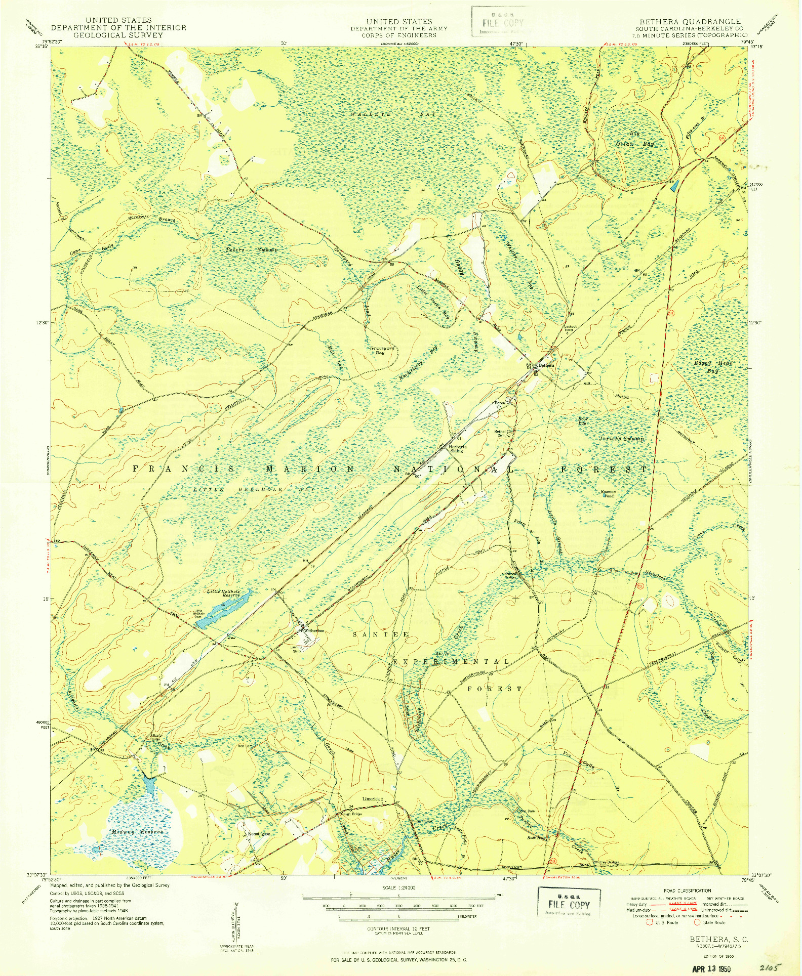USGS 1:24000-SCALE QUADRANGLE FOR BETHERA, SC 1950
