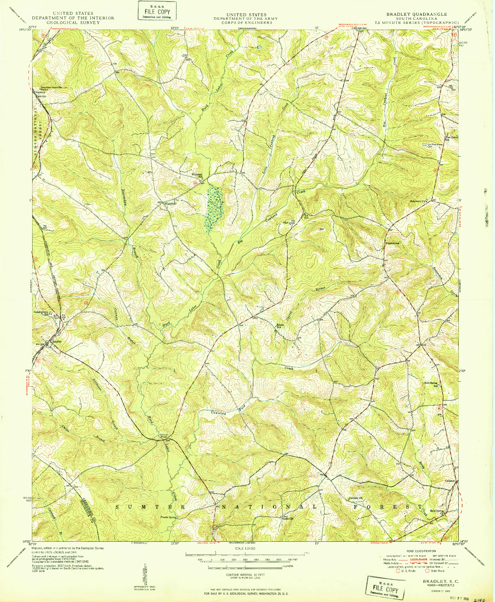 USGS 1:24000-SCALE QUADRANGLE FOR BRADLEY, SC 1950