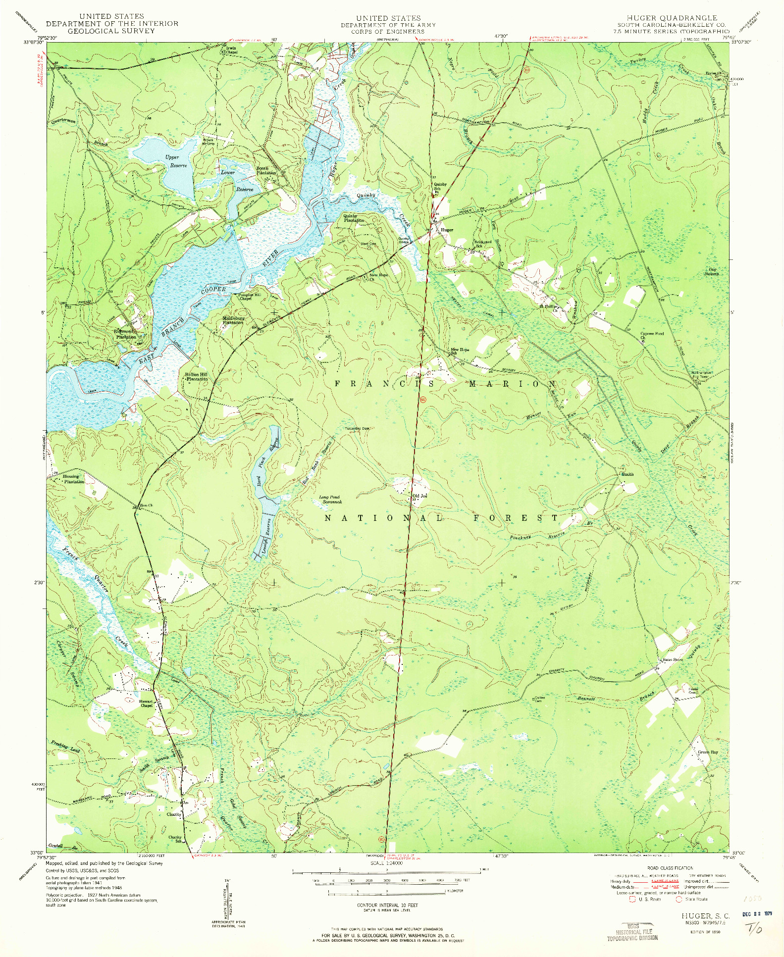 USGS 1:24000-SCALE QUADRANGLE FOR HUGER, SC 1950