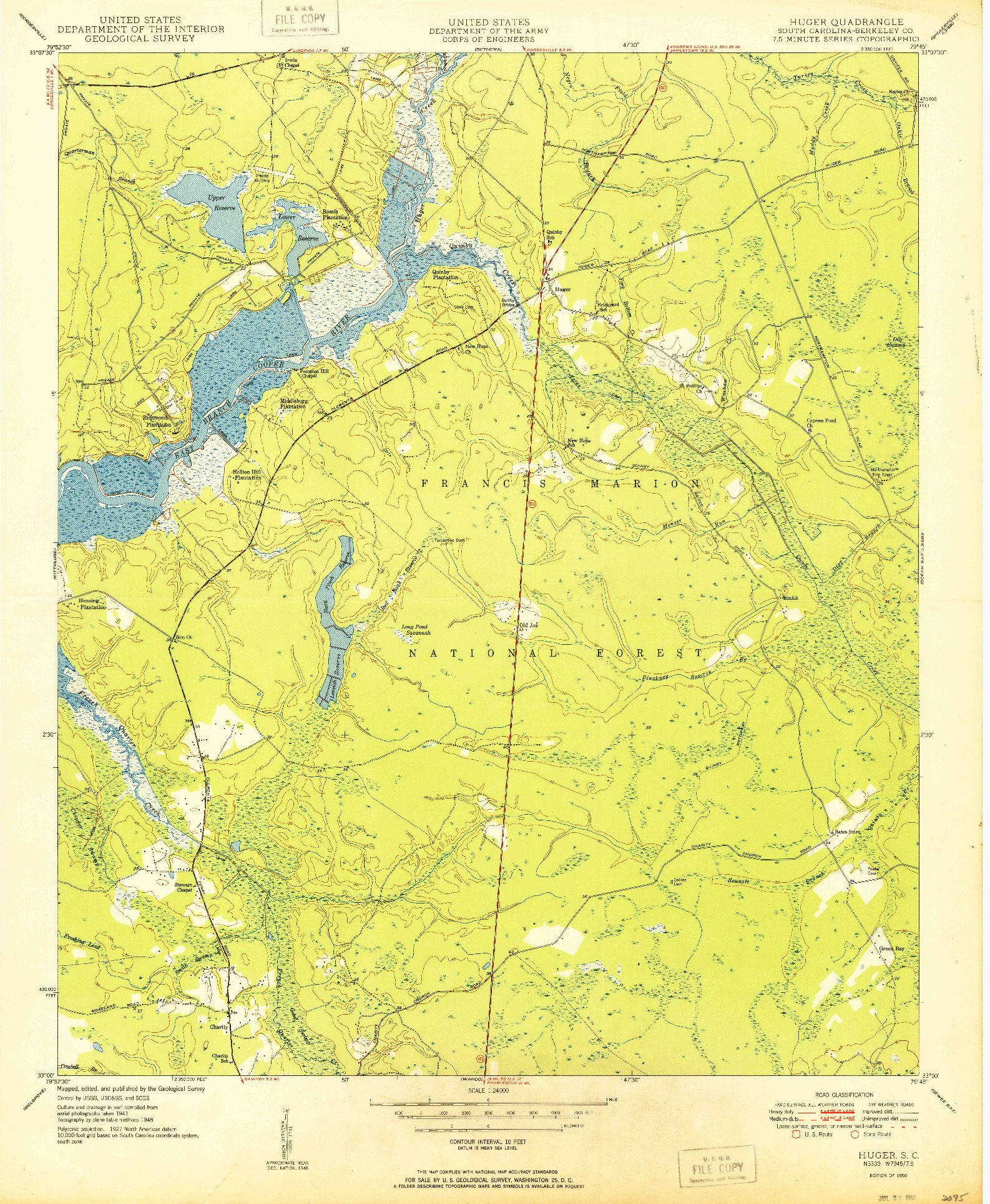 USGS 1:24000-SCALE QUADRANGLE FOR HUGER, SC 1950