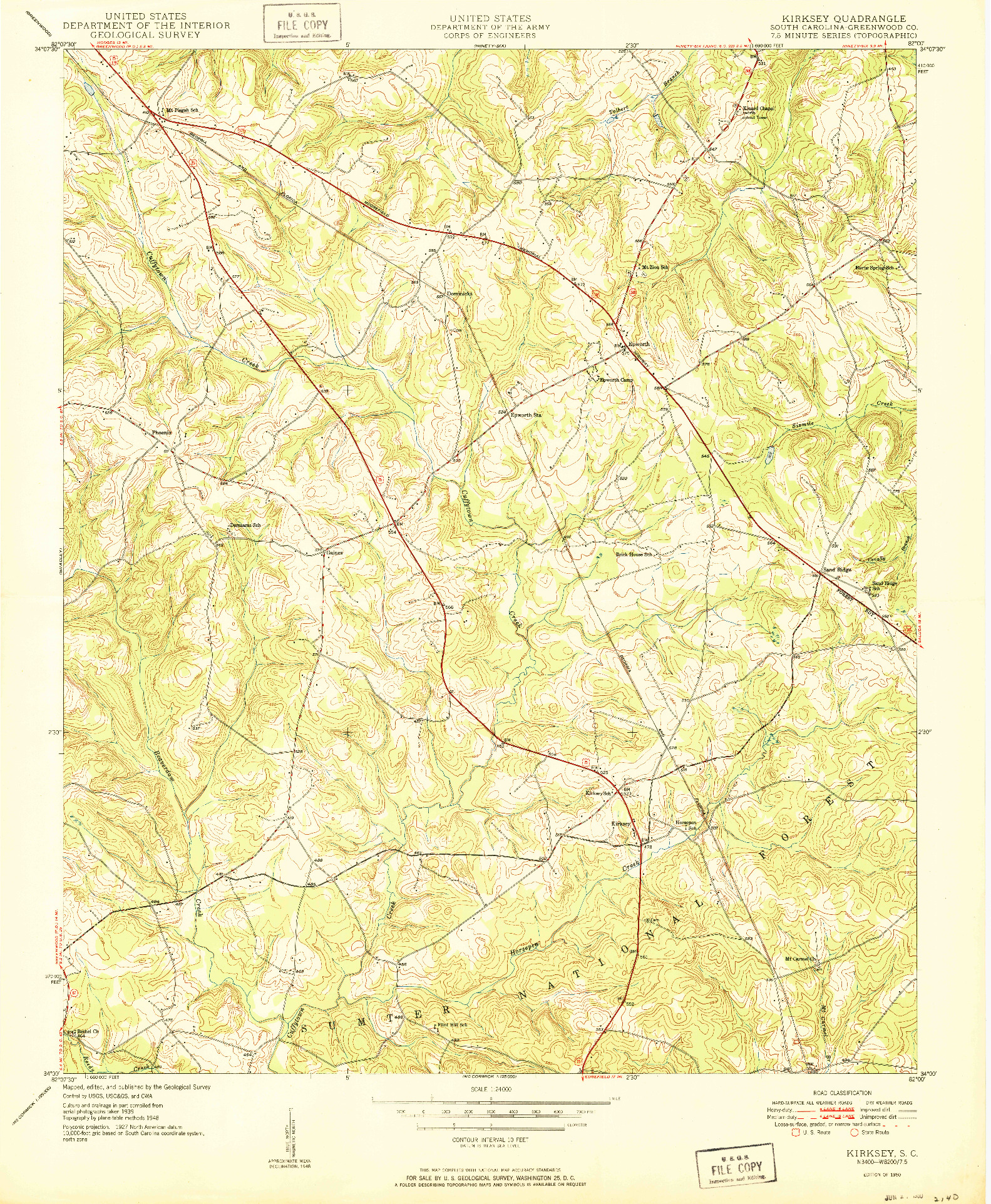 USGS 1:24000-SCALE QUADRANGLE FOR KIRKSEY, SC 1950