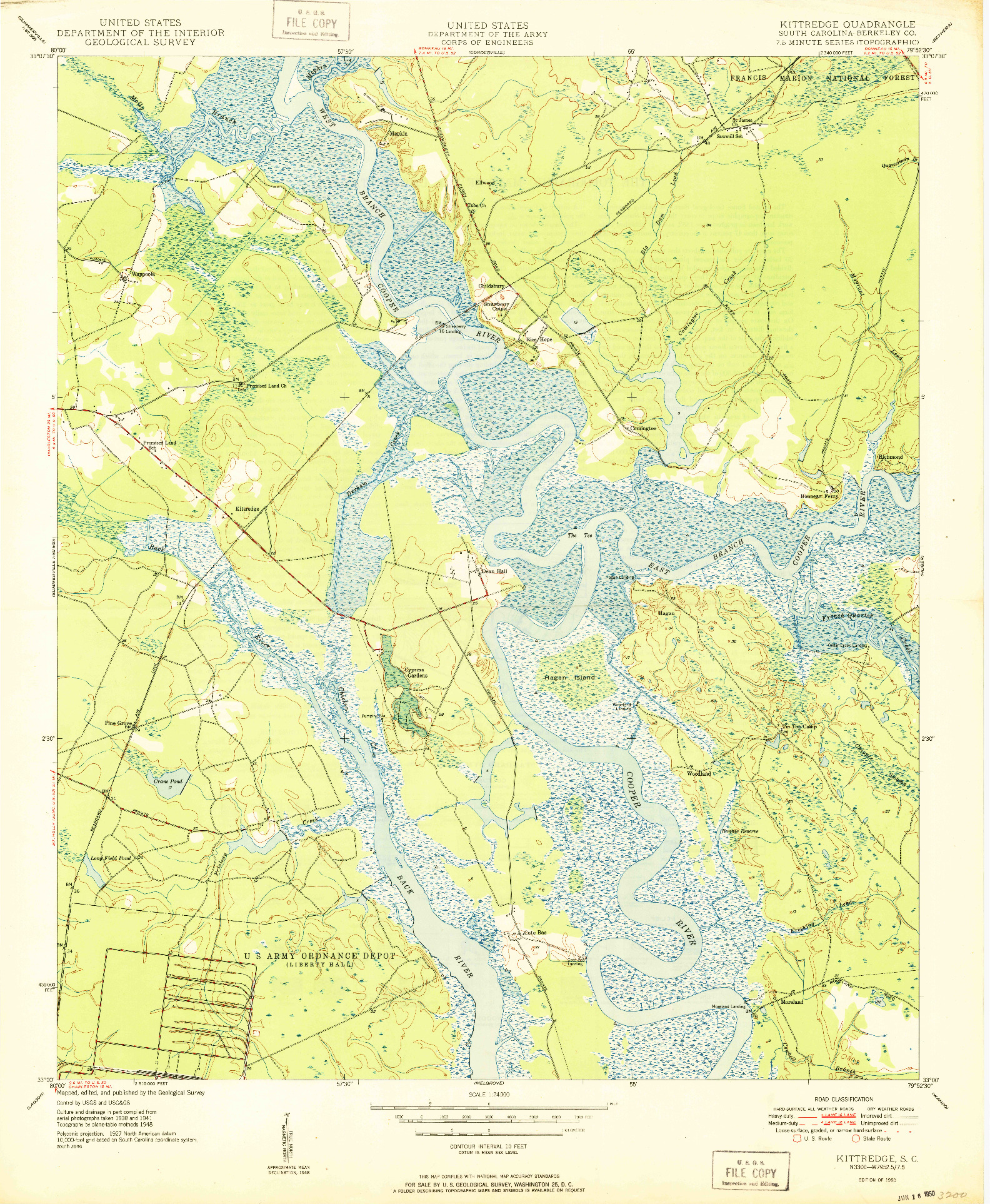 USGS 1:24000-SCALE QUADRANGLE FOR KITTREDGE, SC 1950