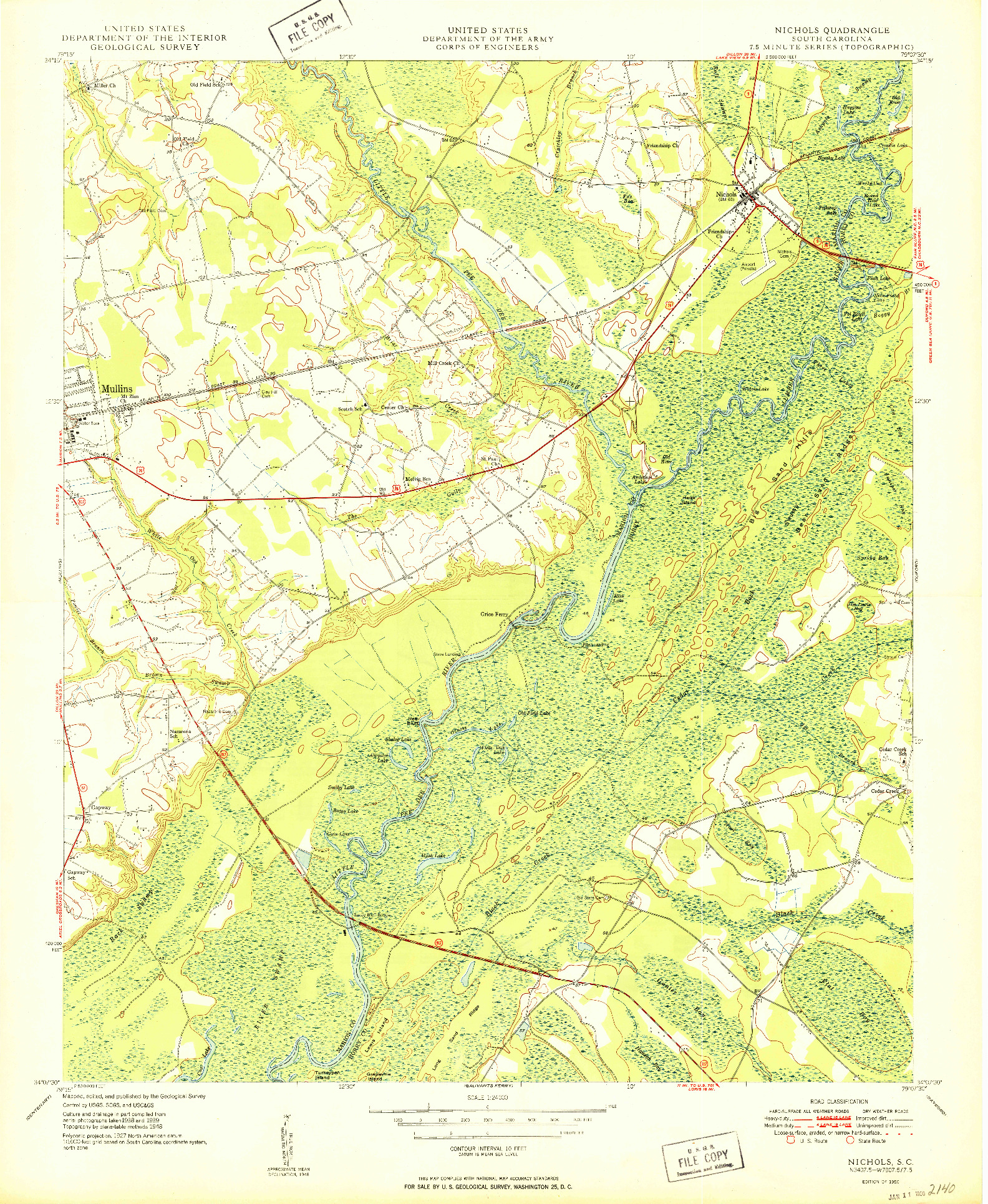 USGS 1:24000-SCALE QUADRANGLE FOR NICHOLS, SC 1950
