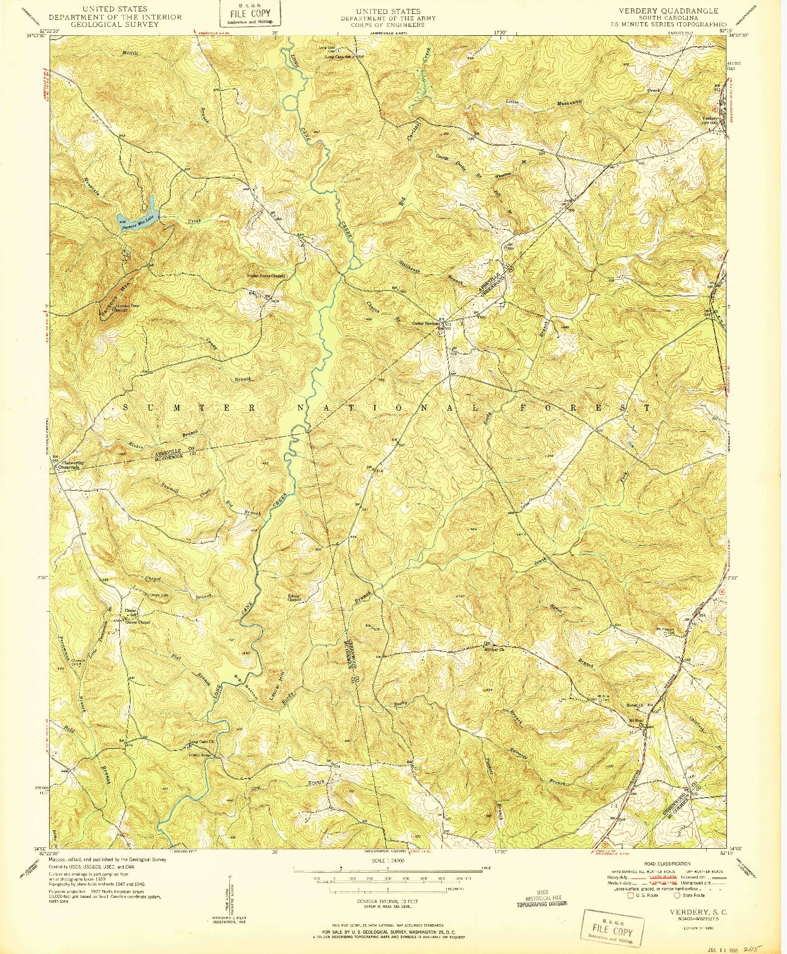 USGS 1:24000-SCALE QUADRANGLE FOR VERDERY, SC 1950