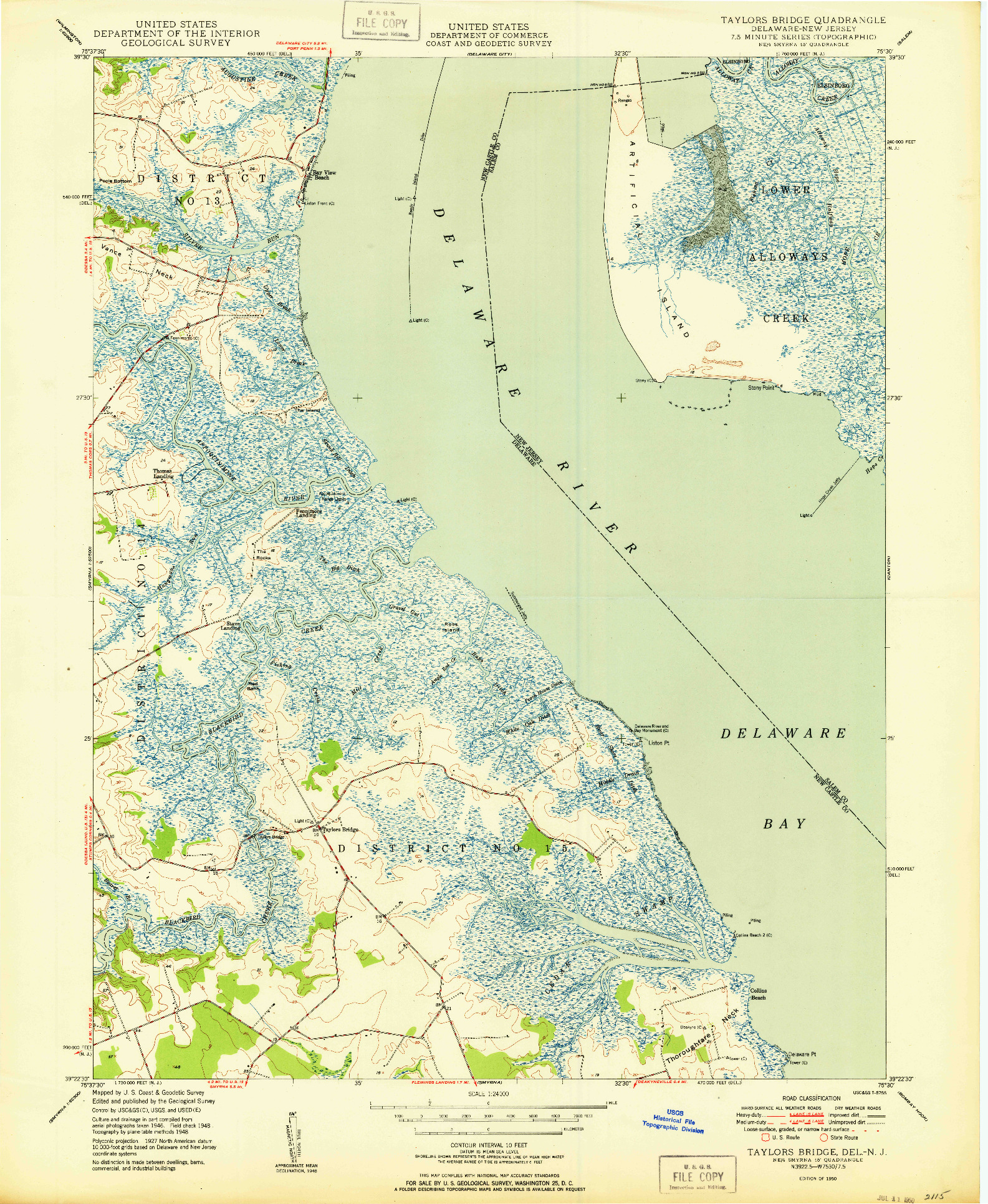 USGS 1:24000-SCALE QUADRANGLE FOR TAYLORS BRIDGE, DE 1950