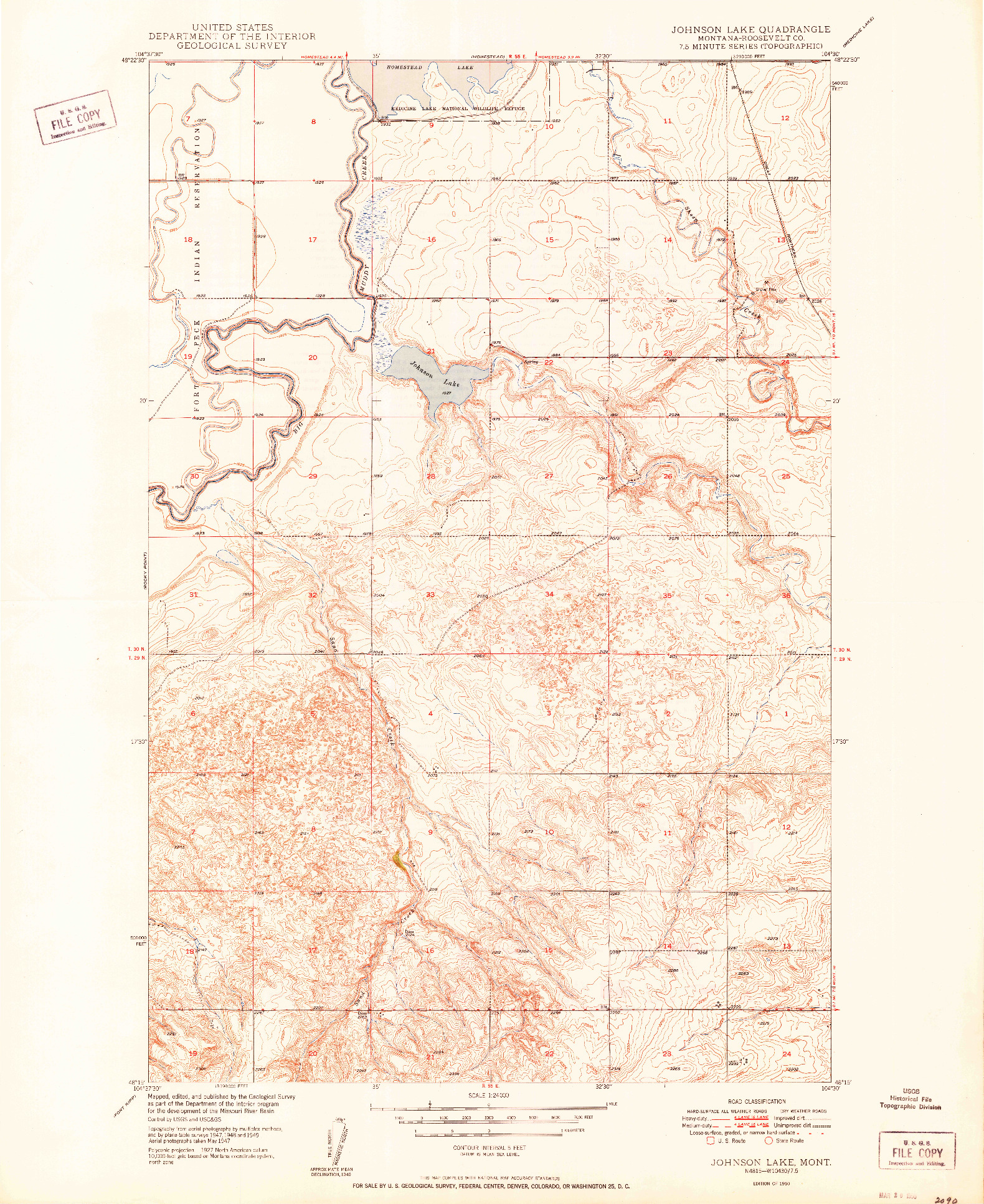 USGS 1:24000-SCALE QUADRANGLE FOR JOHNSON LAKE, MT 1950