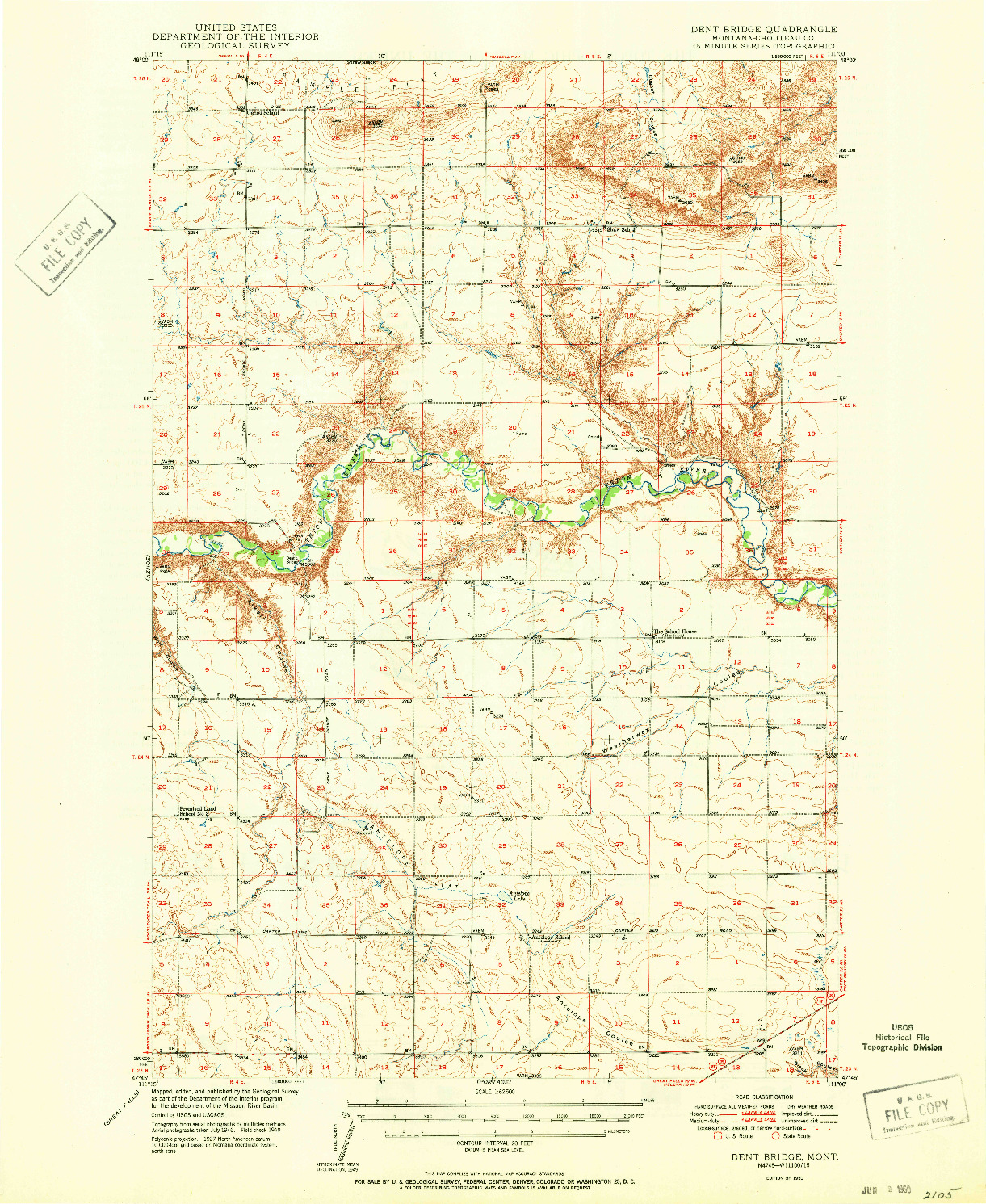 USGS 1:62500-SCALE QUADRANGLE FOR DENT BRIDGE, MT 1950